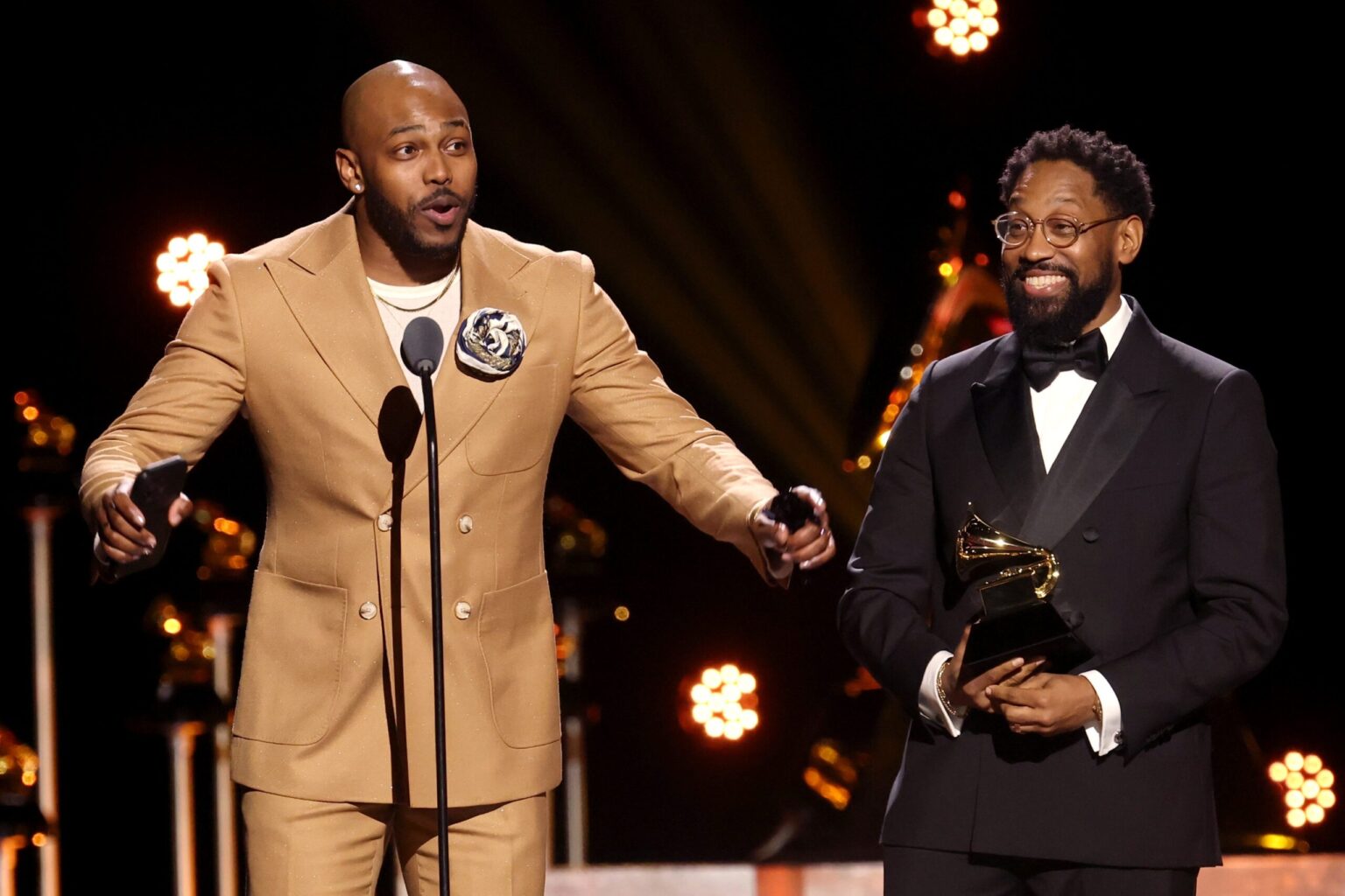 LOS ANGELES, CALIFORNIA - FEBRUARY 01: (L-R) Darrel Walls and Paul "PJ" Morton accept the Best Gospel Album award for "Heart of Mine" onstage during the 68th GRAMMY Awards Premiere Ceremony at Peacock Theater on February 01, 2026 in Los Angeles, California. (Photo by Matt Winkelmeyer/Getty Images for The Recording Academy)