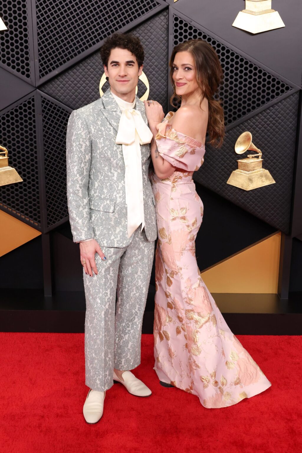 LOS ANGELES, CALIFORNIA - FEBRUARY 01: (L-R) Darren Criss and Mia Swier attend the 68th GRAMMY Awards on February 01, 2026 in Los Angeles, California. (Photo by John Shearer/Getty Images for The Recording Academy)