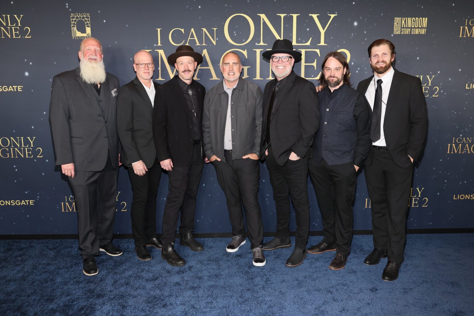 NASHVILLE, TENNESSEE - FEBRUARY 12: (L-R) Scott Brickell, Barry Graul, Mike Scheuchzer, Robby Shaffer, Bart Millard, Nathan Cochran and Chase Swayze attend the 'I Can Only Imagine 2" Nashville Premiere at Belmont University on February 12, 2026 in Nashville, Tennessee. (Photo by Terry Wyatt/Getty Images for Lionsgate)
