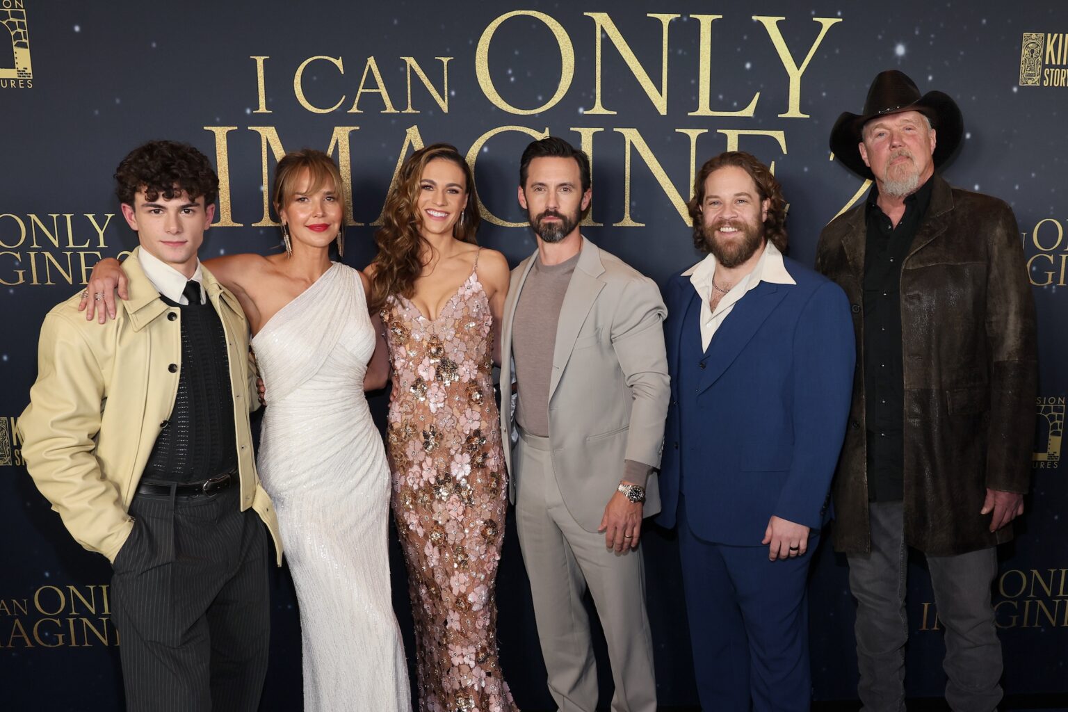 NASHVILLE, TENNESSEE - FEBRUARY 12: (L-R) Sammy Dell, Arielle Kebbel, Sophie Skelton, Milo Ventimiglia, John Michael Finley and Trace Adkins attend the 'I Can Only Imagine 2" Nashville Premiere at Belmont University on February 12, 2026 in Nashville, Tennessee. (Photo by Terry Wyatt/Getty Images for Lionsgate)