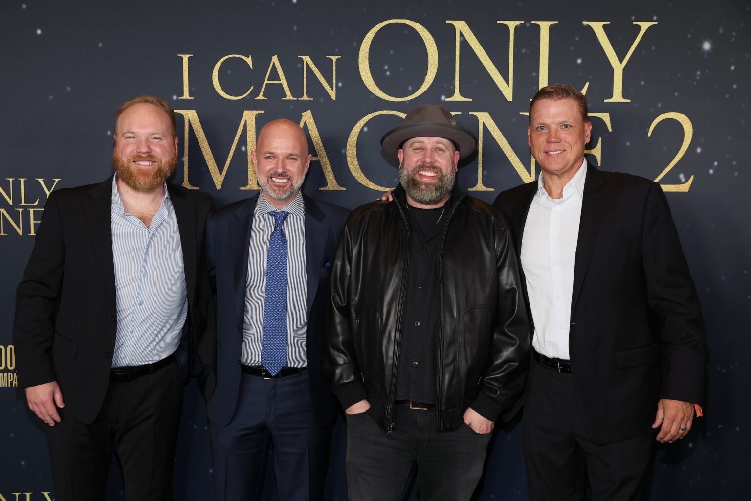 NASHVILLE, TENNESSEE - FEBRUARY 12: (L-R) Josh Walsh, Brandon Gregory, Chief Operating Officer, Kingdom Story Company, Andrew Erwin and Tony Young, Chairman and Co-Founder of Kingdom Story Company, attend the 'I Can Only Imagine 2" Nashville Premiere at Belmont University on February 12, 2026 in Nashville, Tennessee. (Photo by Terry Wyatt/Getty Images for Lionsgate)