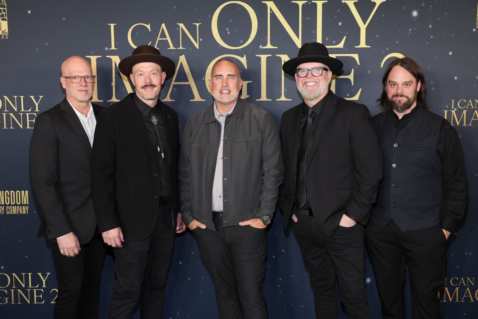 NASHVILLE, TENNESSEE - FEBRUARY 12: (L-R) Barry Graul, Mike Scheuchzer, Robby Shaffer, Bart Millard and Nathan Cochran attend the 'I Can Only Imagine 2" Nashville Premiere at Belmont University on February 12, 2026 in Nashville, Tennessee. (Photo by Terry Wyatt/Getty Images for Lionsgate)