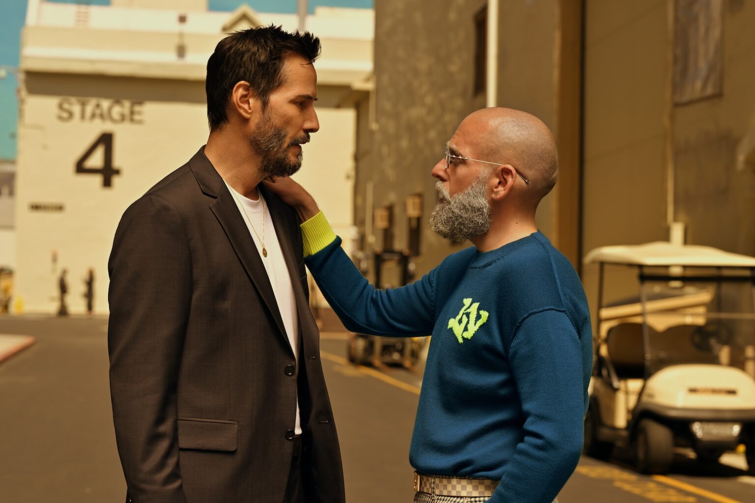 Keanu Reeves and Jonah Hill in "Outcome," premiering April 10, 2026 on Apple TV.