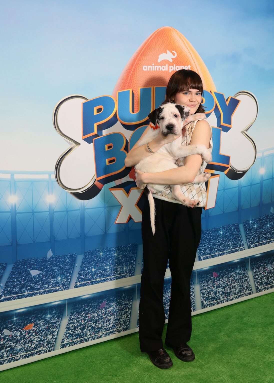 NEW YORK, NEW YORK - FEBRUARY 03: Oona Laurence attends Puppy Bowl XXII Press Event on February 03, 2026 in New York City. (Photo by Dimitrios Kambouris/Getty Images for Warner Bros. Discovery)