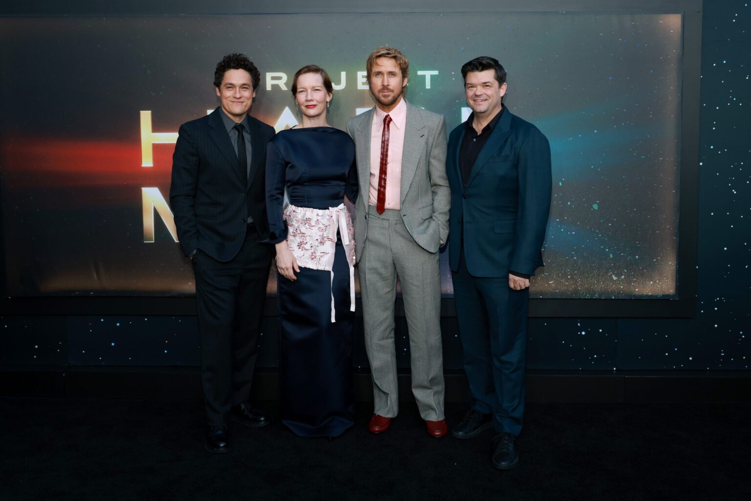 NEW YORK, NEW YORK - MARCH 18: (L-R) Phil Lord, Sandra Hüller, Ryan Gosling and Chris Miller attend the "Project Hail Mary" New York Premiere at Josie Robertson Plaza at Lincoln Center on March 18, 2026 in New York City. (Photo by Jason Mendez/Getty Images for Amazon MGM Studios)