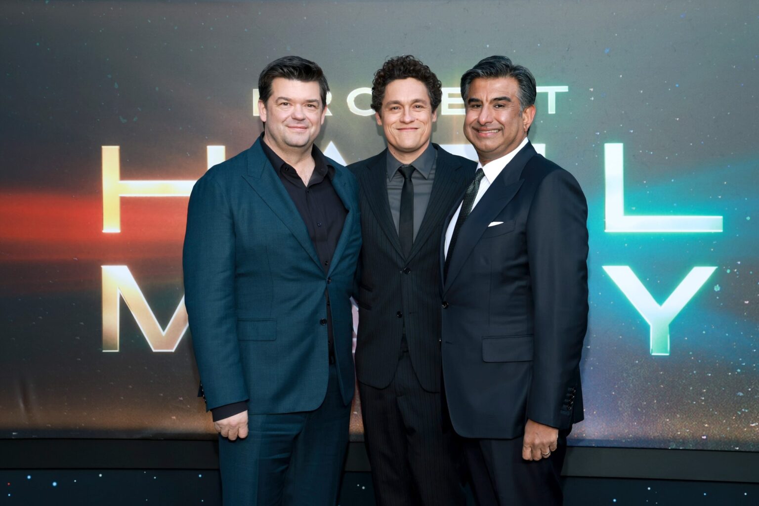 NEW YORK, NEW YORK - MARCH 18: (L-R) Chris Miller, Phil Lord and Aditya Sood attends the "Project Hail Mary" New York Premiere at Josie Robertson Plaza at Lincoln Center on March 18, 2026 in New York City. (Photo by Jason Mendez/Getty Images for Amazon MGM Studios)