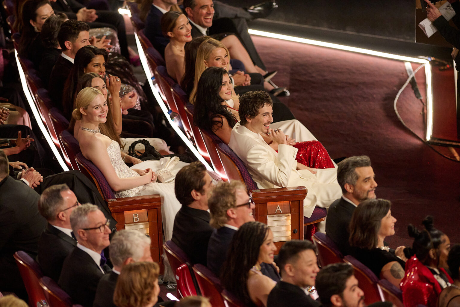 Timothée Chalamet, Elle Fanning in the audience at the 98th Oscars® at the Dolby® Theatre at Ovation Hollywood on Sunday, March 15, 2026.