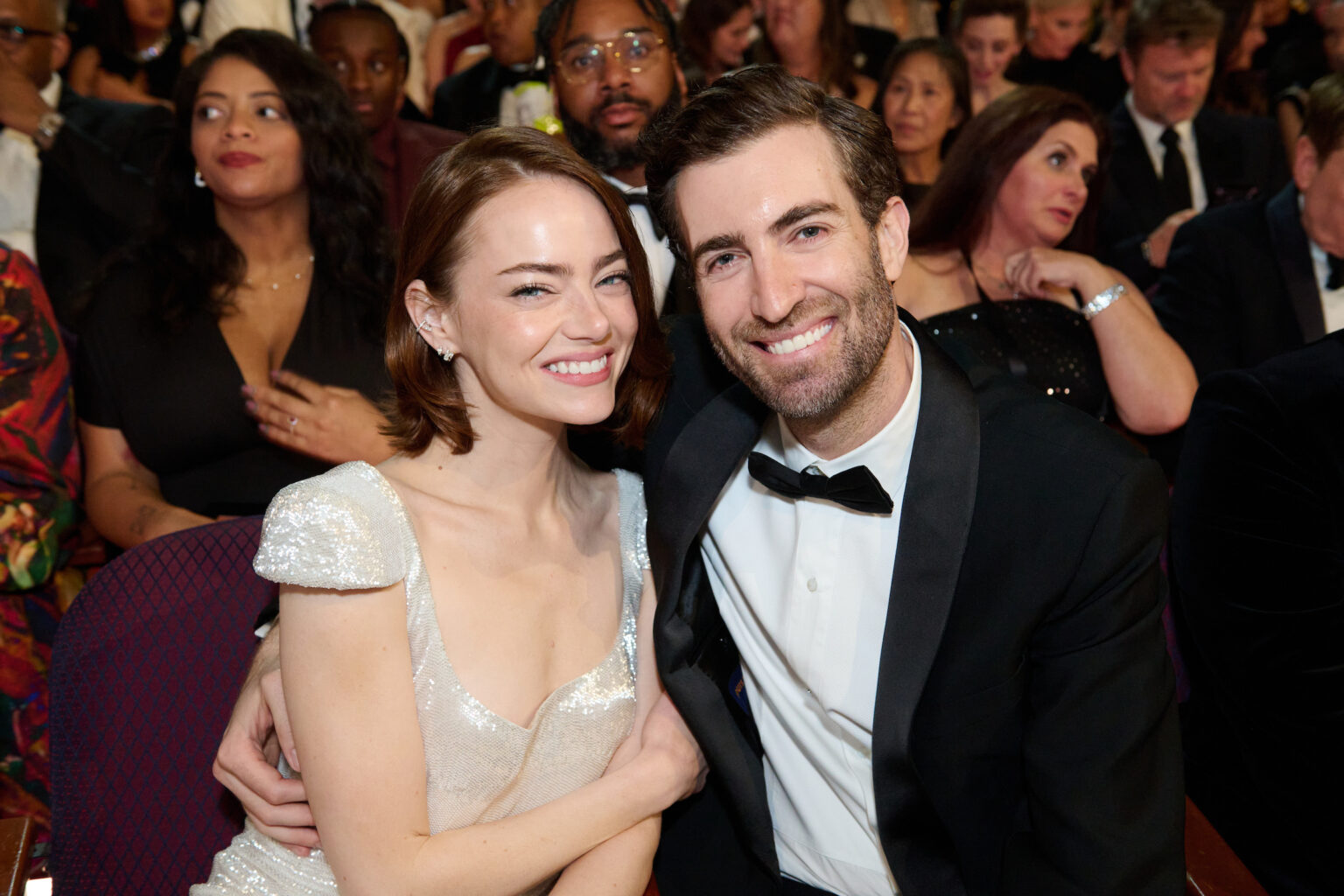 Emma Stone and Dave McCary in the audience during the 98th Oscars® at the Dolby® Theatre at Ovation Hollywood on Sunday, March 15, 2026.