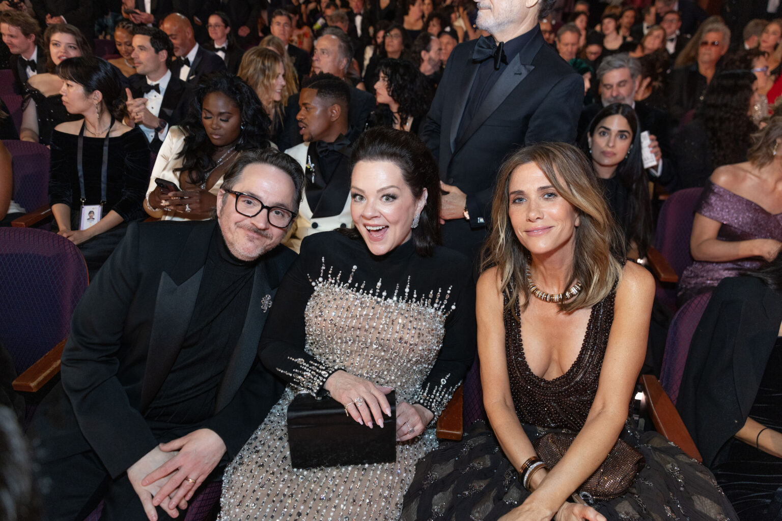 Ben Falcone, Melissa McCarthy and Kristen Wiig attend the 98th Oscars® at the Dolby® Theatre at Ovation Hollywood on Sunday, March 15, 2026.