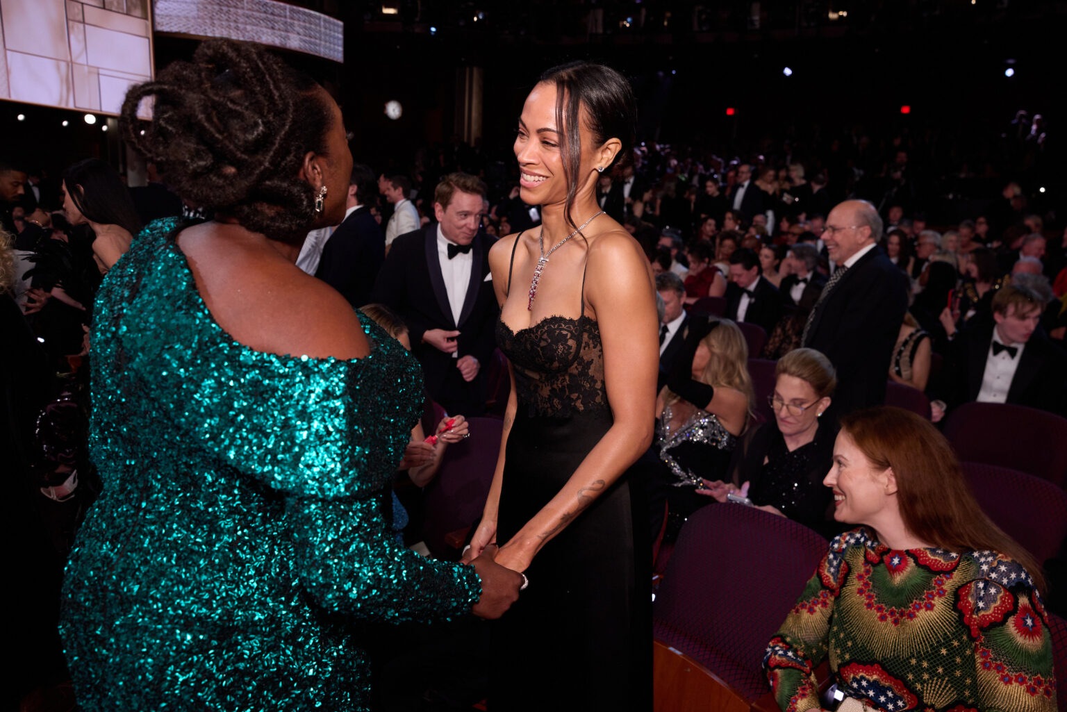 Wunmi Mosaku and Zoe Saldaña during the live 98th Oscars® at the Dolby Theatre at Ovation Hollywood in Los Angeles, CA, on Sunday, March 15, 2026.