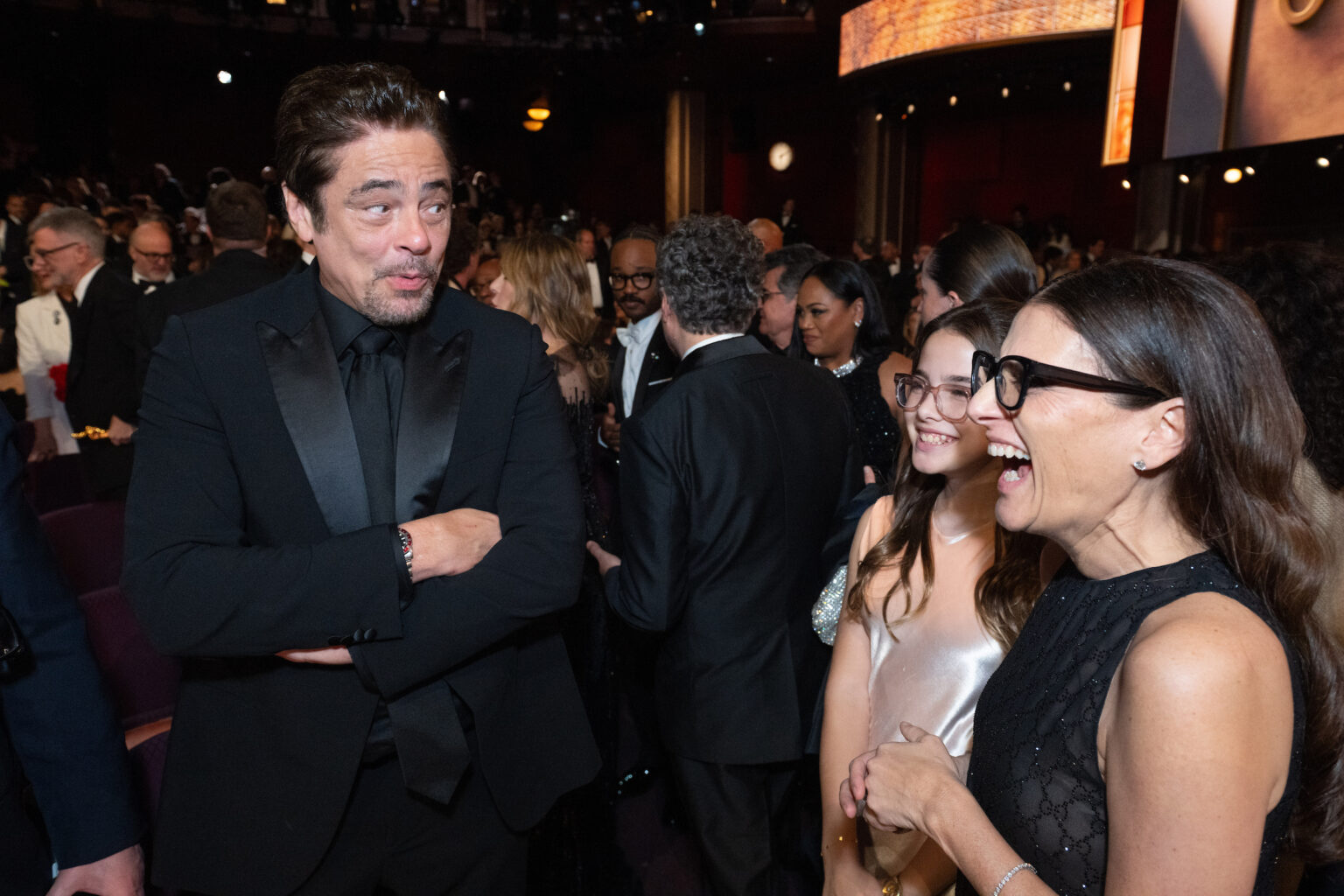 Benicio del Toro and Pam Abdy attend the 98th Oscars® at the Dolby Theatre at Ovation Hollywood in Los Angeles, CA, on Sunday, March 15, 2026.