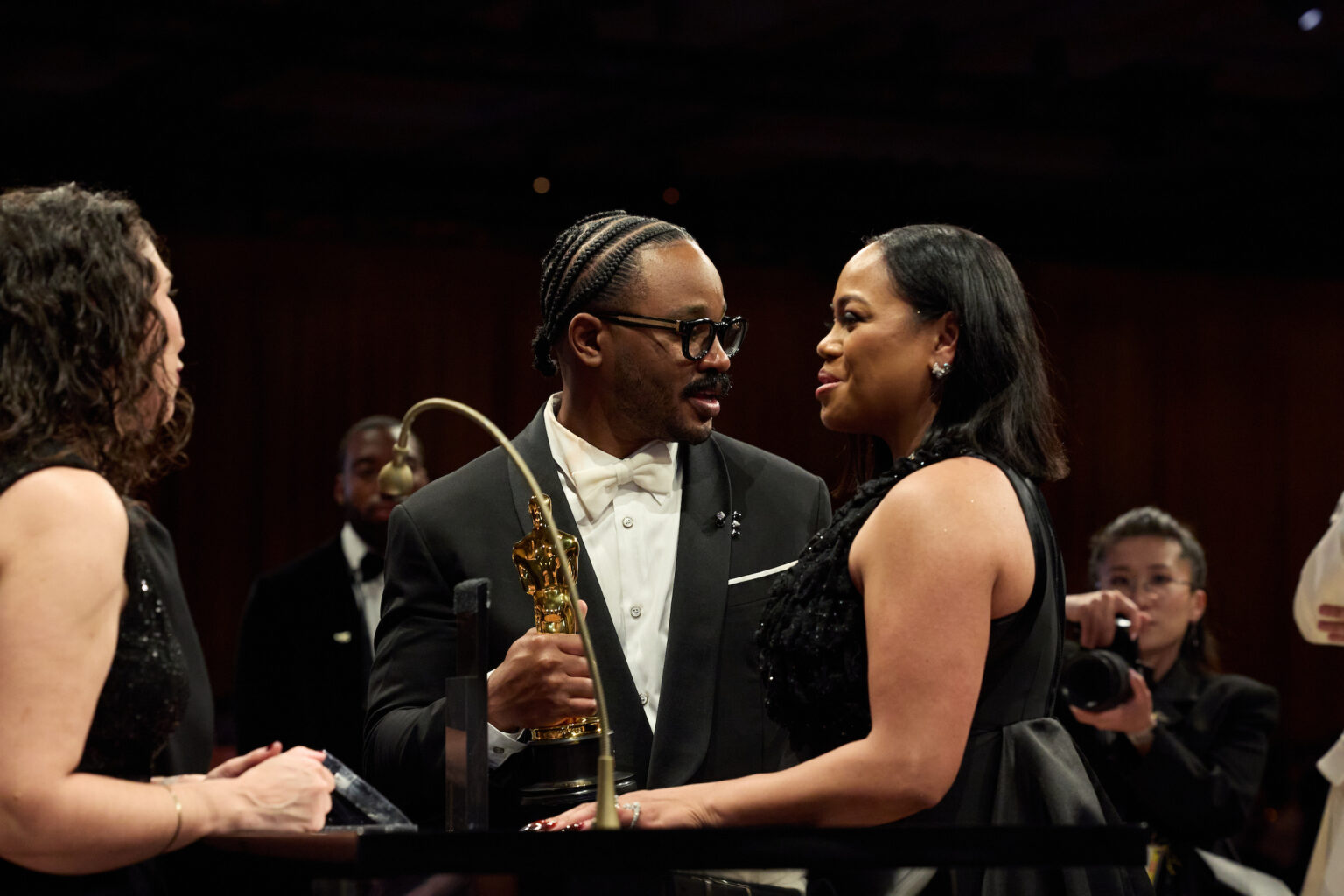 Ryan Coogler and Zinzi Coogler wait to have their Oscar® engraved at the Governors Ball following the 98th Oscars® at the Dolby Theatre at Ovation Hollywood in Los Angeles, CA, on Sunday, March 15, 2026.