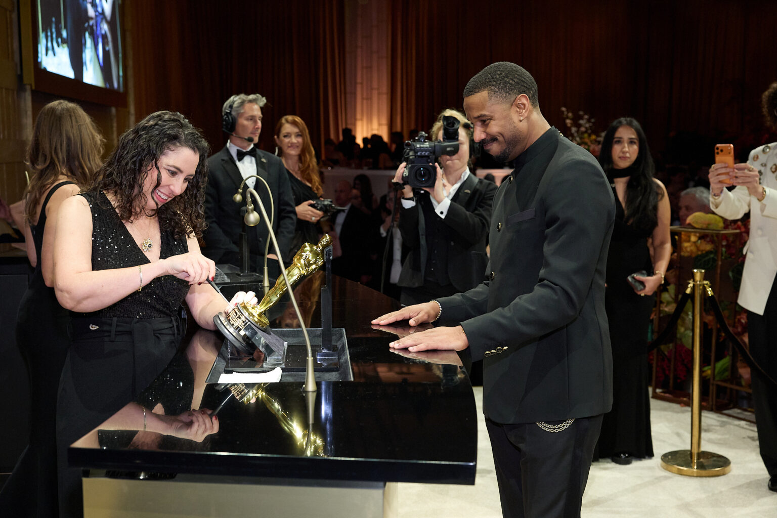 Michael B. Jordan has his Oscar® engraved at the Governors Ball following the 98th Oscars® at the Dolby Theatre at Ovation Hollywood in Los Angeles, CA, on Sunday, March 15, 2026.