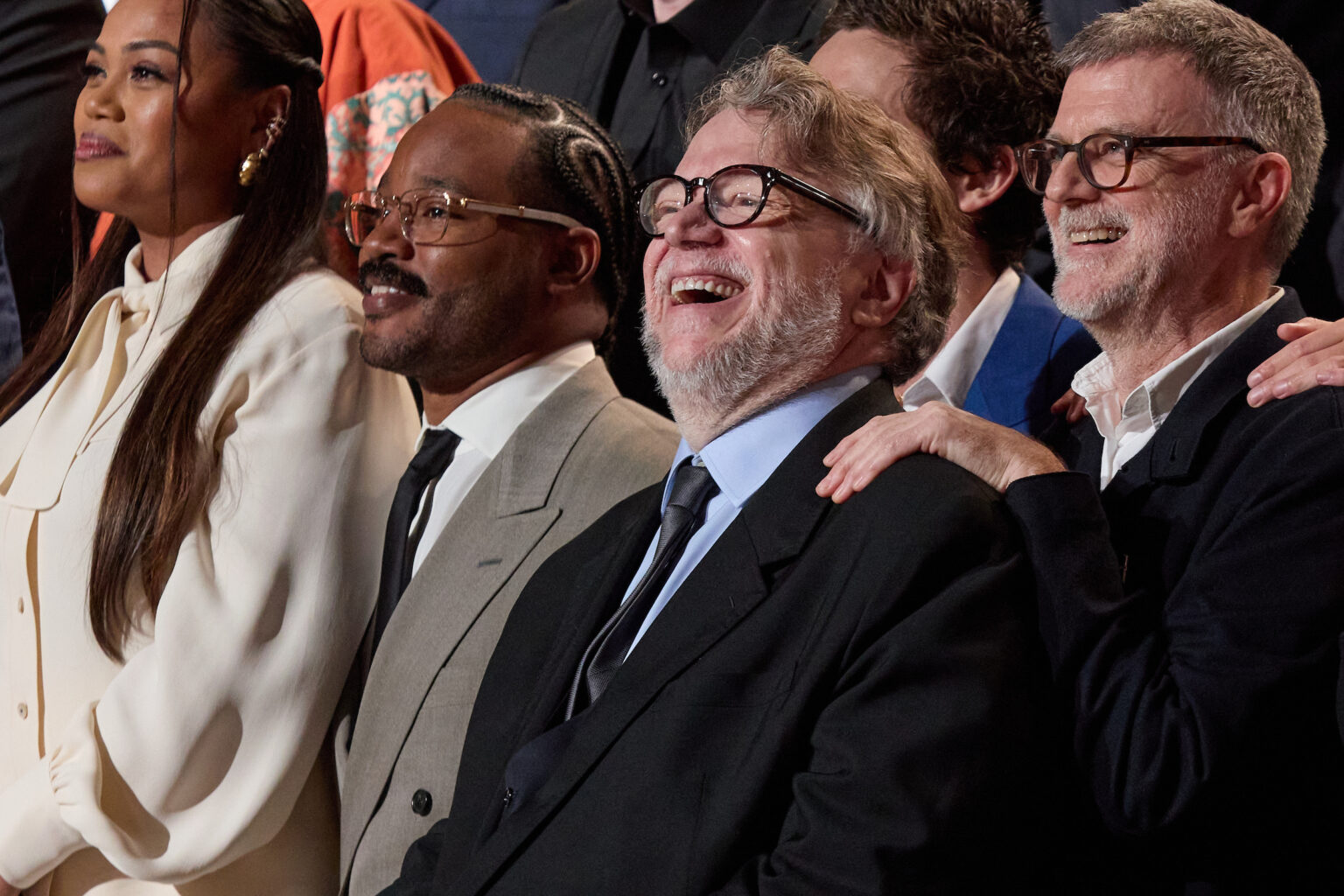 Zinzi Coogler, Ryan Coogler, Guillermo del Toro, Paul Thomas Anderson, Jessie Buckley and Kazu Hiro at the Oscar Nominee Luncheon held in the International Ballroom at the Beverly Hilton on Tuesday, February 10, 2026.
