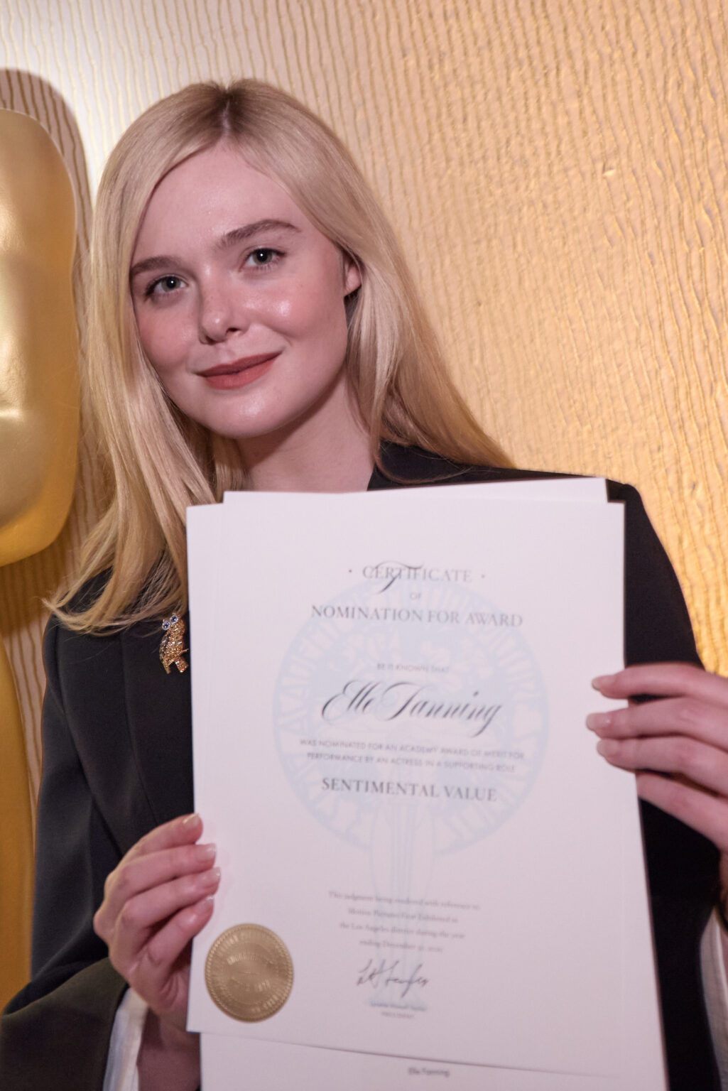 Elle Fanning at the Oscar Nominee Luncheon held in the International Ballroom at the Beverly Hilton on Tuesday, February 10, 2026.