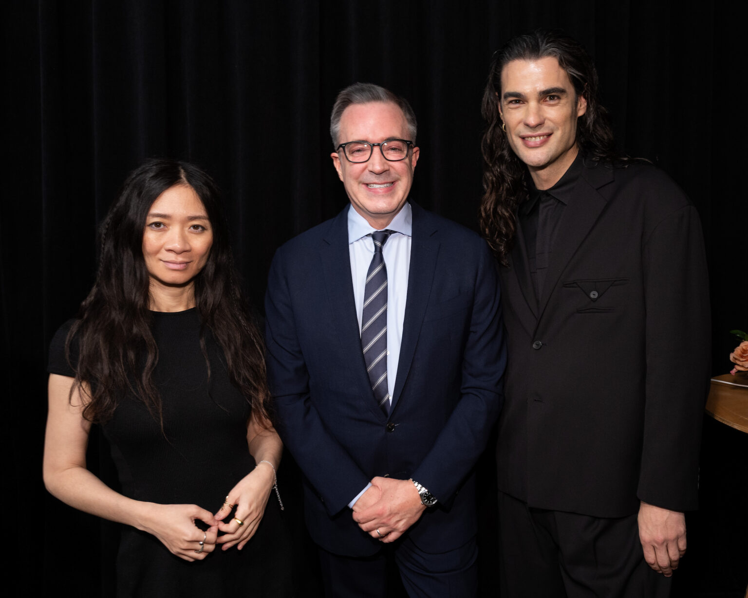 Chloé Zhao, Academy CEO Bill Kramer and Oliver Laxe at the Oscar Nominee Luncheon held in the International Ballroom at the Beverly Hilton on Tuesday, February 10, 2026.