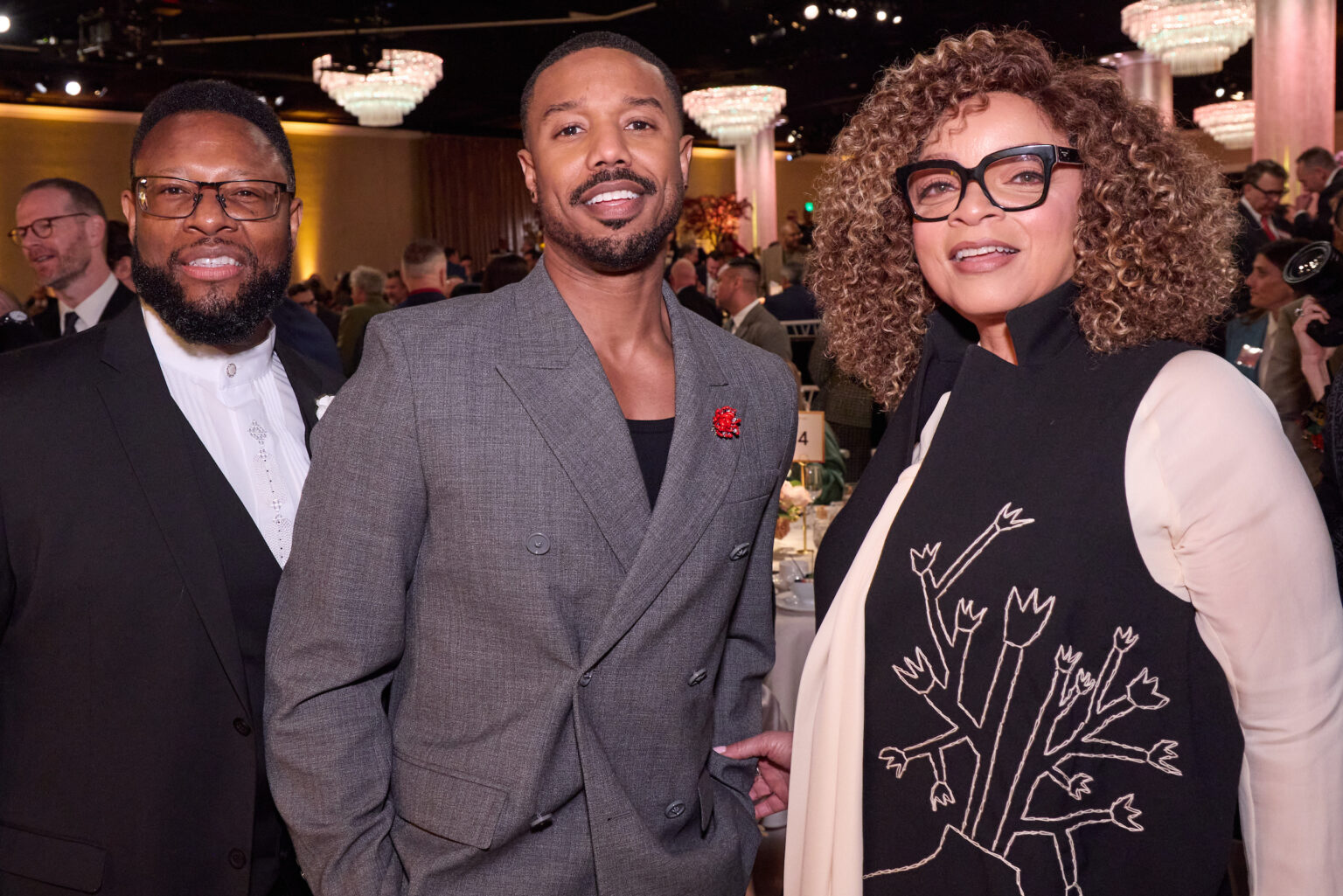 Andrew Roberts, Michael B. Jordan and Ruth E. Carter at the Oscar Nominee Luncheon held in the International Ballroom at the Beverly Hilton on Tuesday, February 10, 2026.
