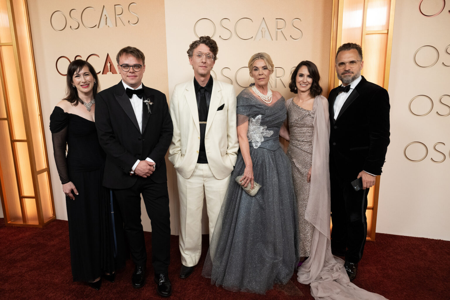 Robin Hessman, Pavel Talankin, David Borenstein, Helle Faber, Alžběta Karásková, and Radovan Sibrt arrive on the red carpet of the 98th Oscars® at the Dolby® Theatre at Ovation Hollywood on Sunday, March 15, 2026.