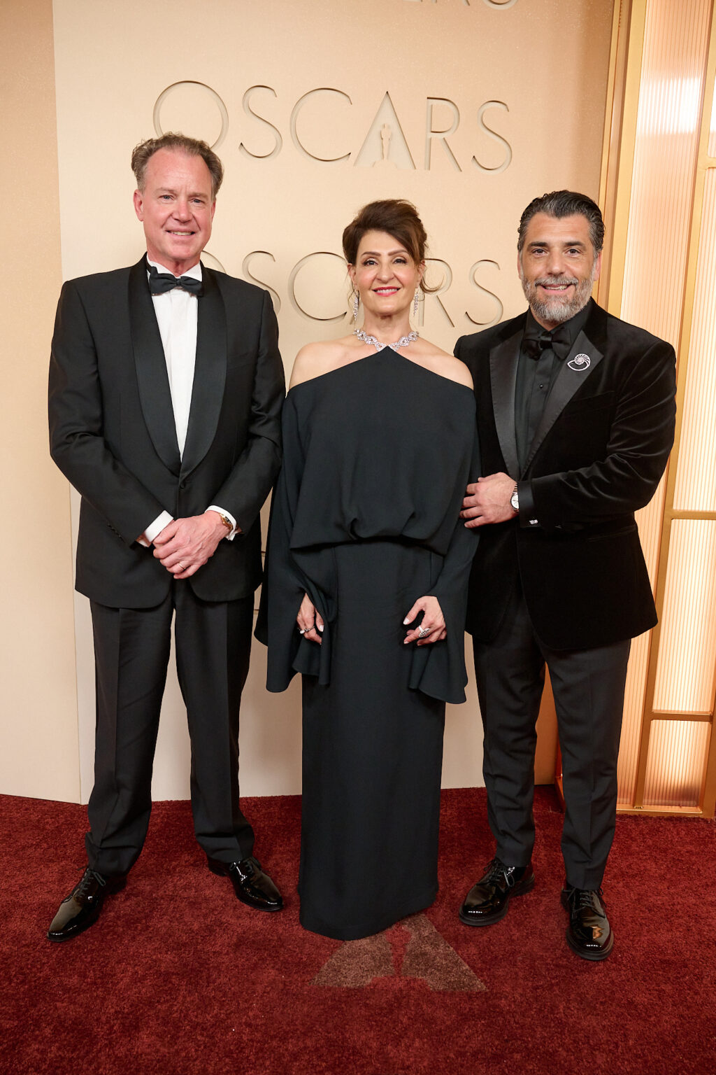 Benoit Falletti, Nia Vardalos and Spiros Katsagans arrive on the red carpet of the 98th Oscars® at the Dolby® Theatre at Ovation Hollywood on Sunday, March 15, 2026.