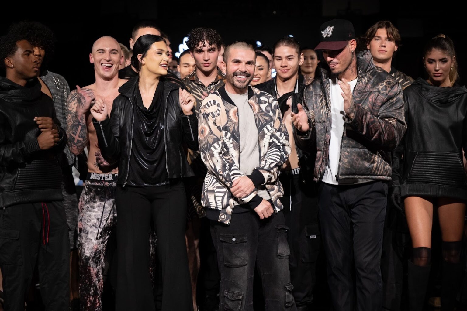 President of Art Hearts Fashion & Mister Triple X Designer Erik Rosete, models, and Pepe Garcia