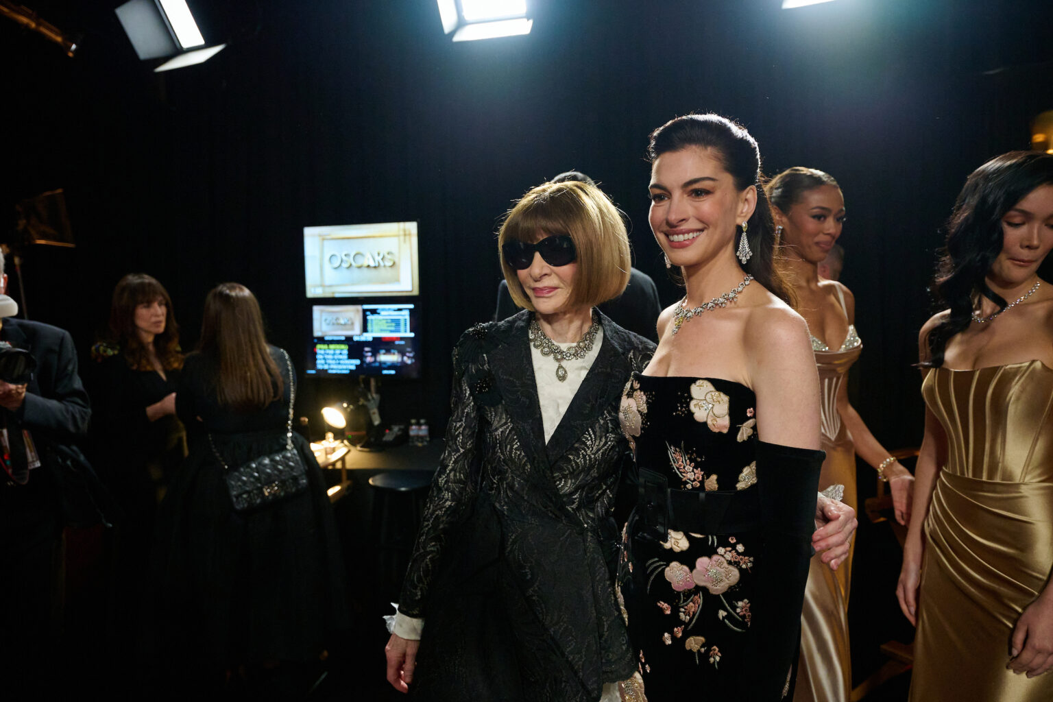 Dame Anna Wintour and Anne Hathaway pose backstage during the 98th Oscars® at Dolby® Theatre at Ovation Hollywood on Sunday, March 15, 2026.