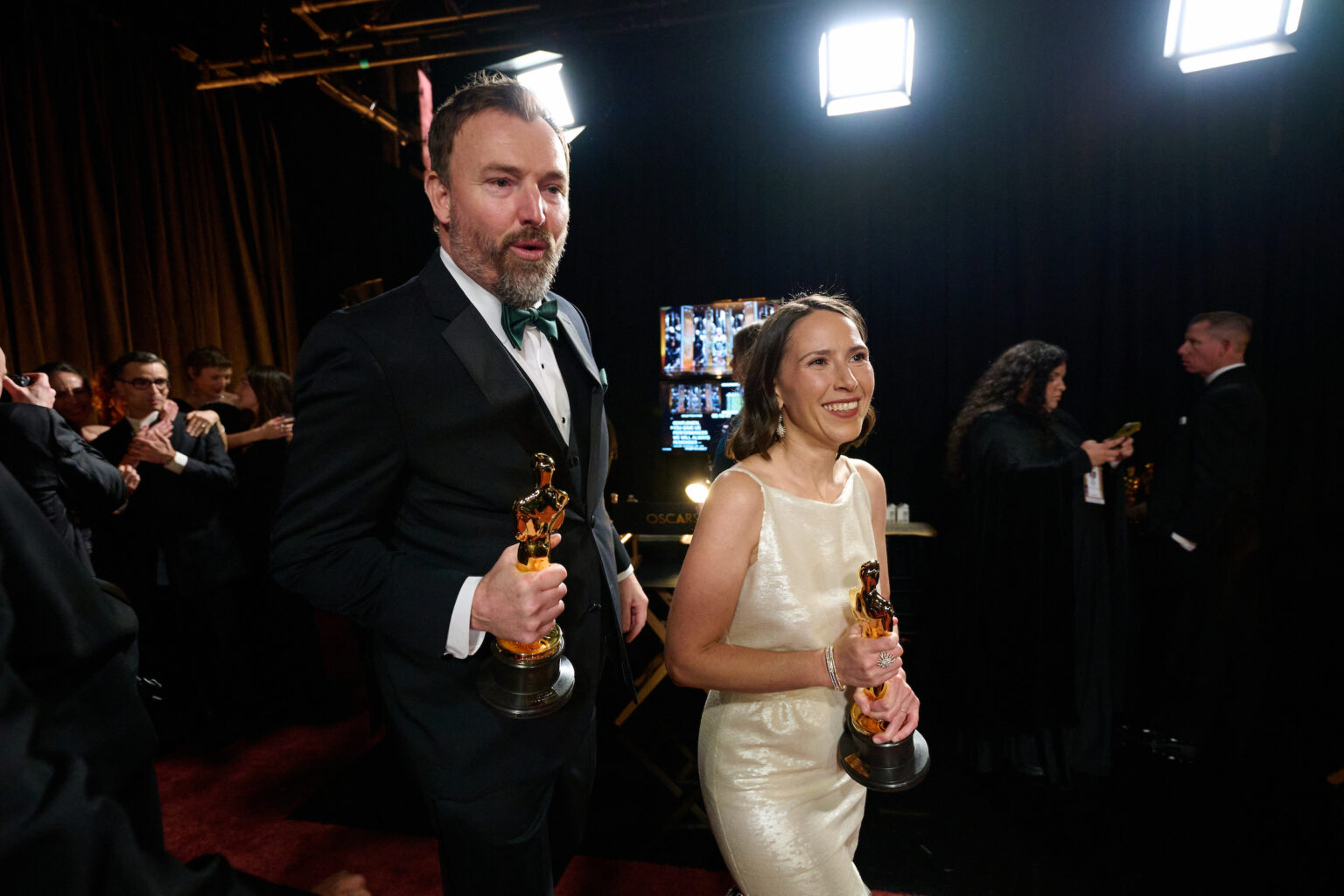 Natalie Musteata pose backstage with the Oscar® for Live Action Short Film during the 98th Oscars® at Dolby® Theatre at Ovation Hollywood on Sunday, March 15, 2026.