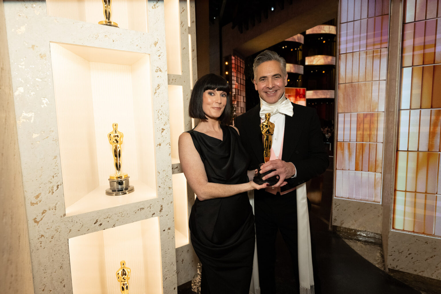 Katy Mullan and Raj Kapoor backstage during the live 98th Oscars® at the Dolby Theatre at Ovation Hollywood in Los Angeles, CA, on Sunday, March 15, 2026.