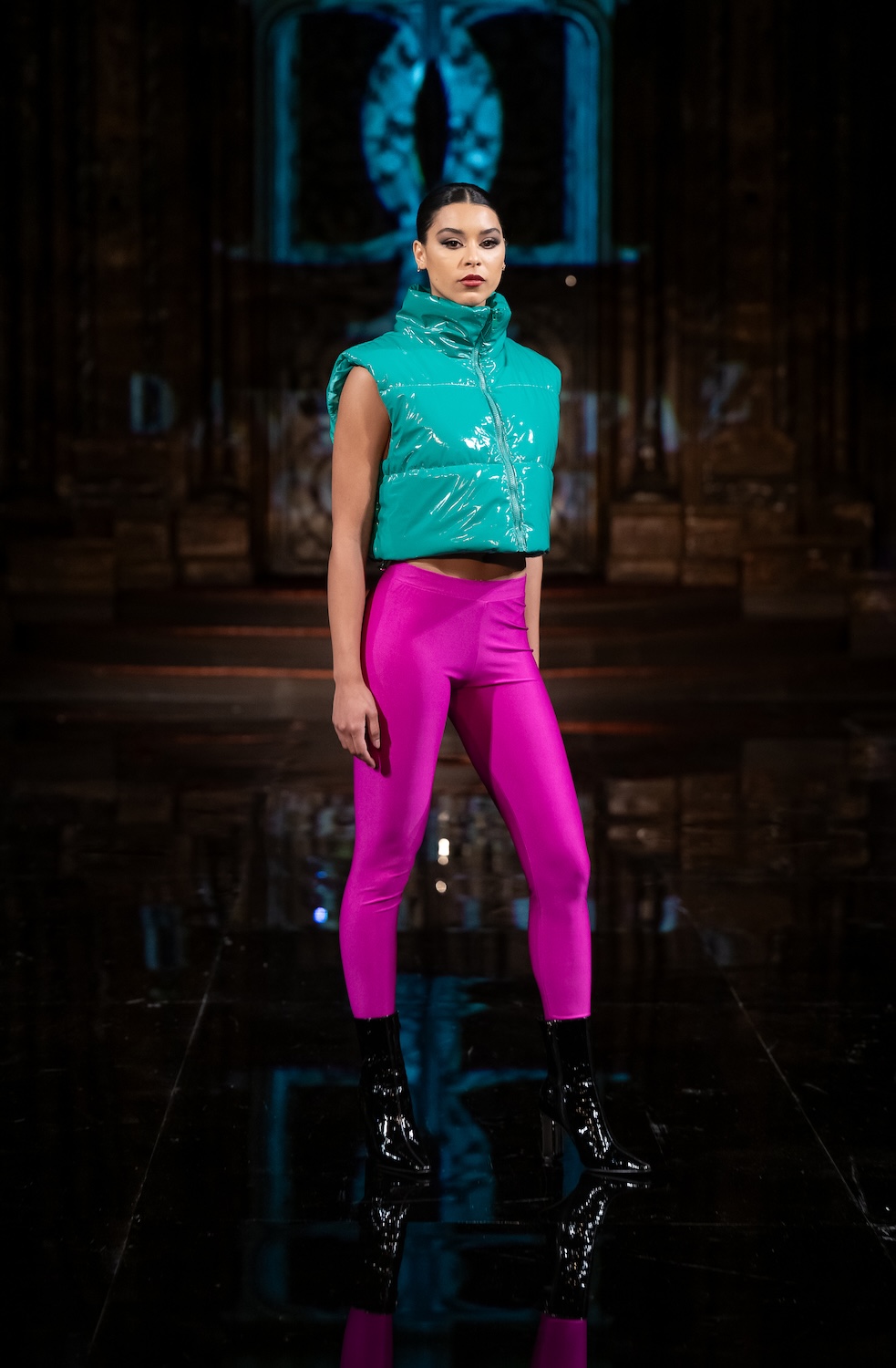 NEW YORK, NEW YORK - FEBRUARY 12: A model walks the runway at the David Tupaz show during New York Fashion Week Powered By Art Hearts Fashion at The Angel Orensanz Foundation on February 12, 2026 in New York City. (Photo by Mark Gunter/Getty Images for Art Hearts Fashion)