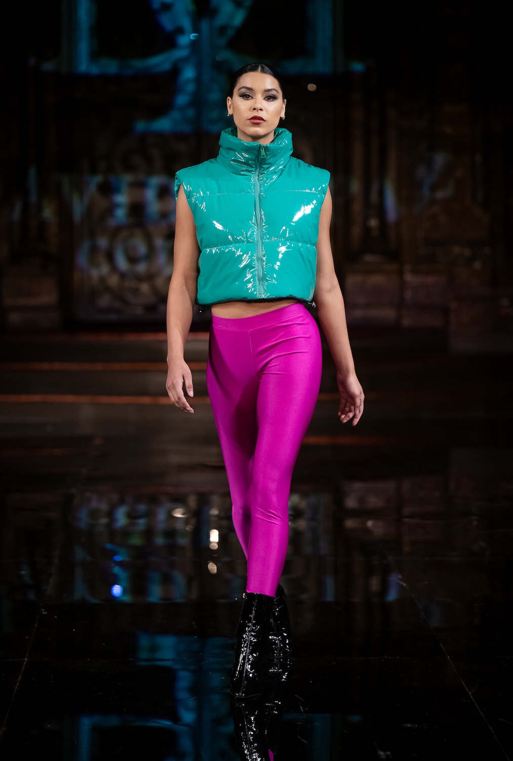 NEW YORK, NEW YORK - FEBRUARY 12: A model walks the runway at the David Tupaz show during New York Fashion Week Powered By Art Hearts Fashion at The Angel Orensanz Foundation on February 12, 2026 in New York City. (Photo by Mark Gunter/Getty Images for Art Hearts Fashion)