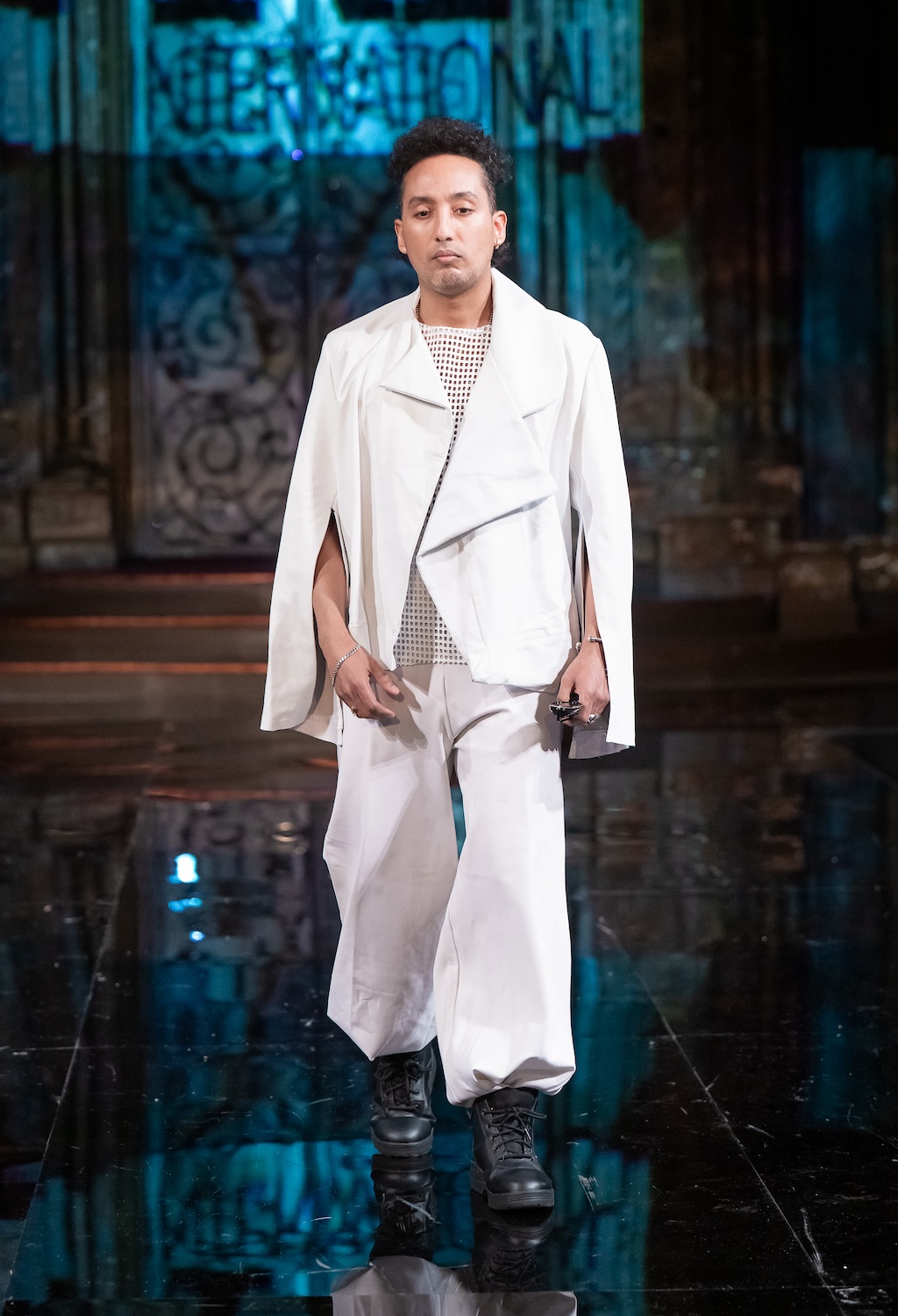 NEW YORK, NEW YORK - FEBRUARY 12: A model walks the runway at the Franklin Rowe show during New York Fashion Week Powered By Art Hearts Fashion at The Angel Orensanz Foundation on February 12, 2026 in New York City. (Photo by Mark Gunter/Getty Images for Art Hearts Fashion)
