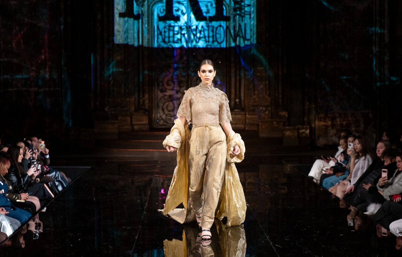 NEW YORK, NEW YORK - FEBRUARY 12: A model walks the runway at the Franklin Rowe show during New York Fashion Week Powered By Art Hearts Fashion at The Angel Orensanz Foundation on February 12, 2026 in New York City. (Photo by Mark Gunter/Getty Images for Art Hearts Fashion)