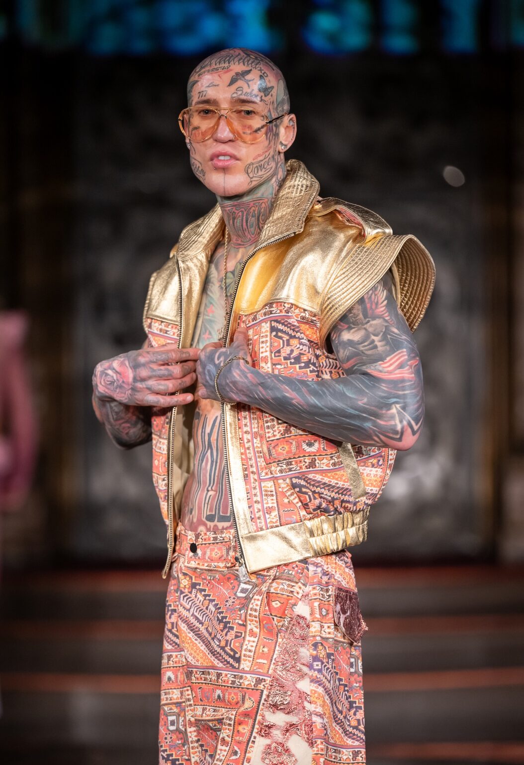 NEW YORK, NEW YORK - FEBRUARY 13: A model walks the runway at the George Styler show during New York Fashion Week Powered By Art Hearts Fashion at The Angel Orensanz Foundation on February 13, 2026 in New York City. (Photo by Mark Gunter/Getty Images for Art Hearts Fashion)