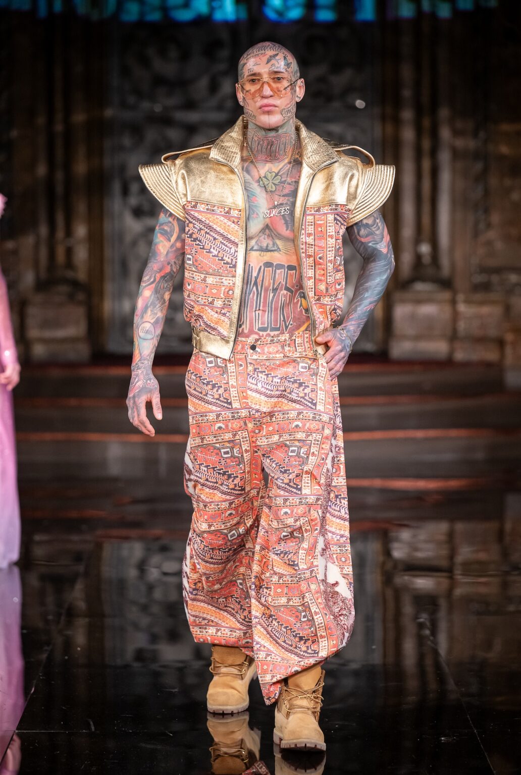 NEW YORK, NEW YORK - FEBRUARY 13: A model walks the runway at the George Styler show during New York Fashion Week Powered By Art Hearts Fashion at The Angel Orensanz Foundation on February 13, 2026 in New York City. (Photo by Mark Gunter/Getty Images for Art Hearts Fashion)