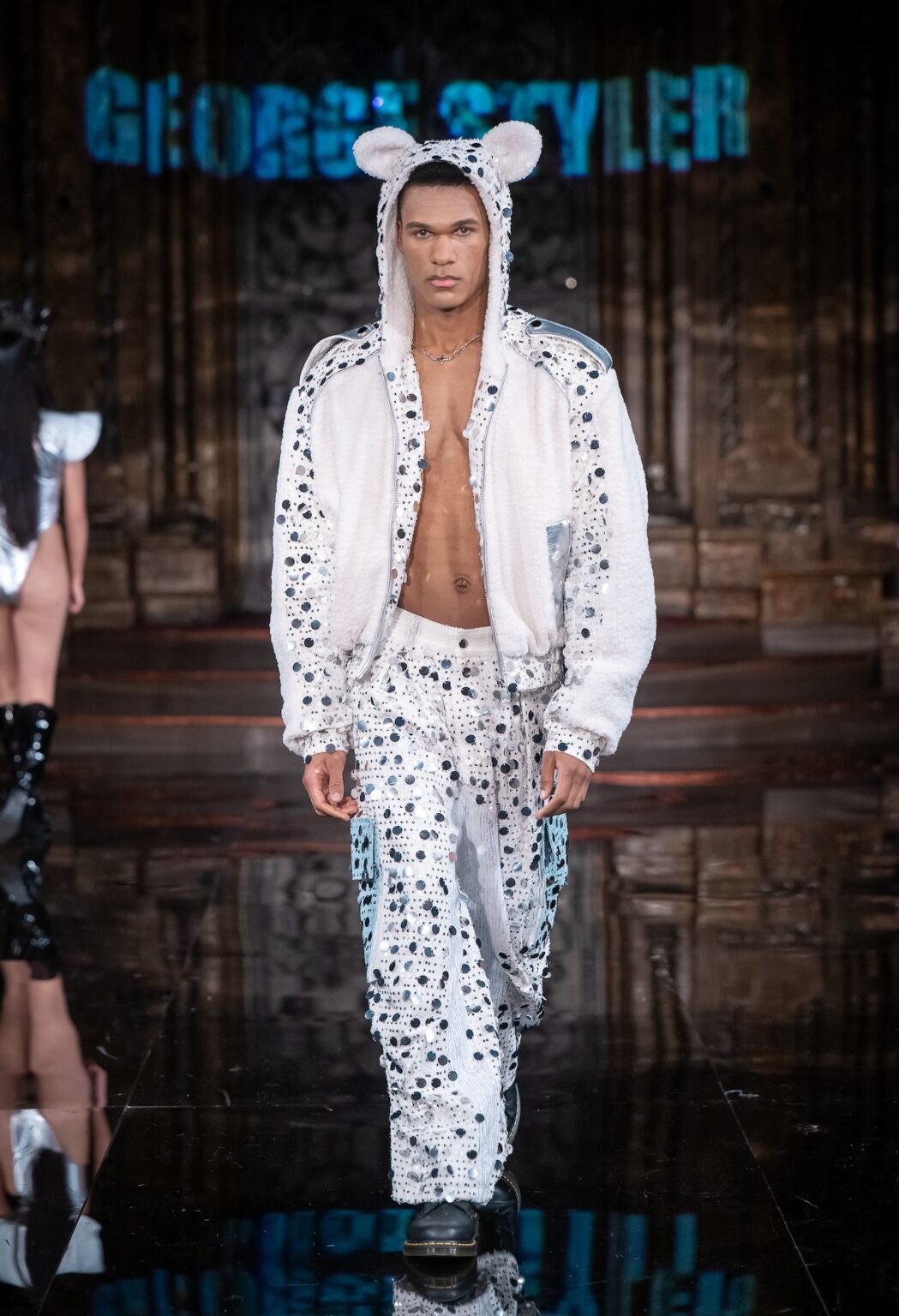 NEW YORK, NEW YORK - FEBRUARY 13: A model walks the runway at the George Styler show during New York Fashion Week Powered By Art Hearts Fashion at The Angel Orensanz Foundation on February 13, 2026 in New York City. (Photo by Mark Gunter/Getty Images for Art Hearts Fashion)