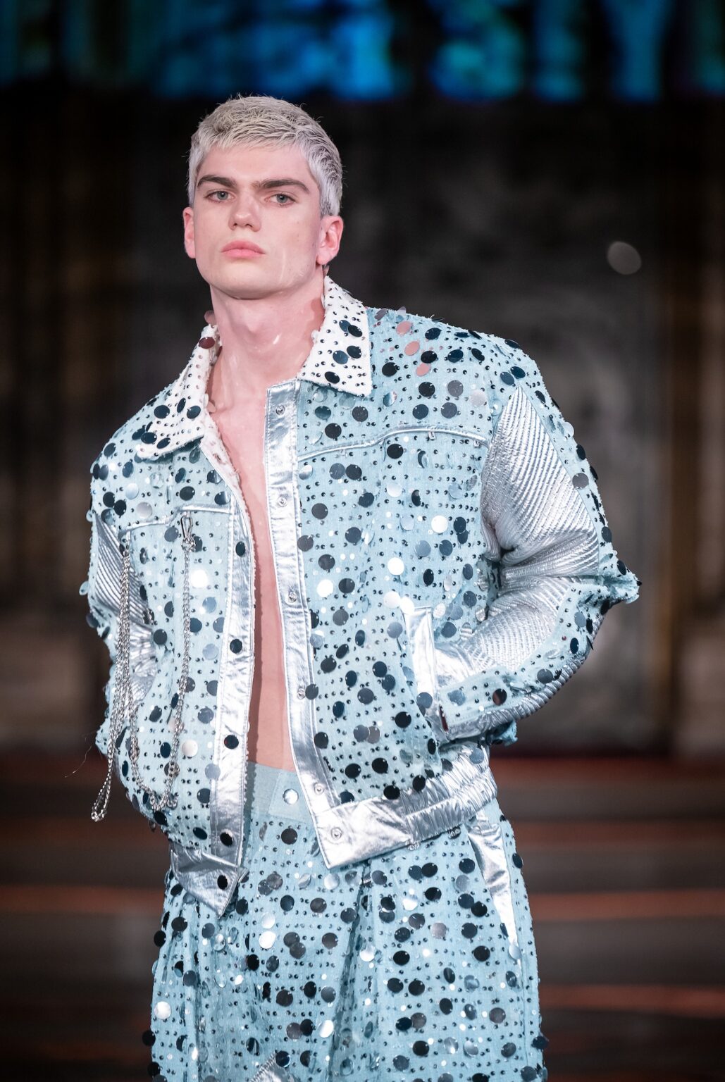 NEW YORK, NEW YORK - FEBRUARY 13: A model walks the runway at the George Styler show during New York Fashion Week Powered By Art Hearts Fashion at The Angel Orensanz Foundation on February 13, 2026 in New York City. (Photo by Mark Gunter/Getty Images for Art Hearts Fashion)
