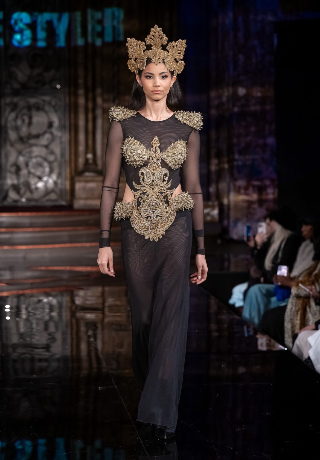 NEW YORK, NEW YORK - FEBRUARY 13: A model walks the runway at the George Styler show during New York Fashion Week Powered By Art Hearts Fashion at The Angel Orensanz Foundation on February 13, 2026 in New York City. (Photo by Mark Gunter/Getty Images for Art Hearts Fashion)
