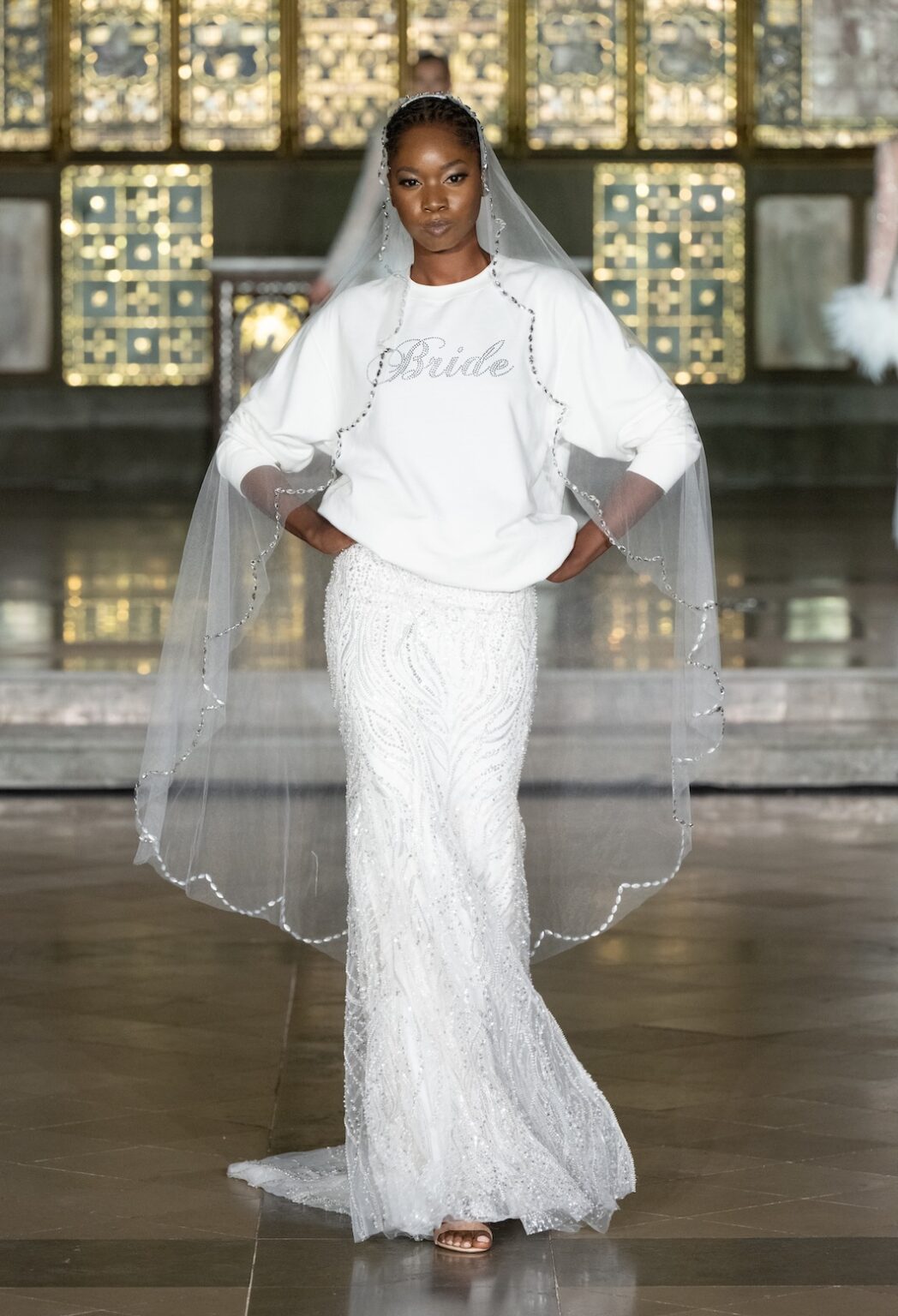 LONDON, ENGLAND - FEBRUARY 20: Model Sira Monique Diakite walks the runway at the Glaudi Show during London Fashion Week Powered By Art Hearts Fashion February 20, 2026 at St. John's Hyde Park on February 20, 2026 in London, England. (Photo by Mark Gunter/Getty Images for Art Hearts Fashion)