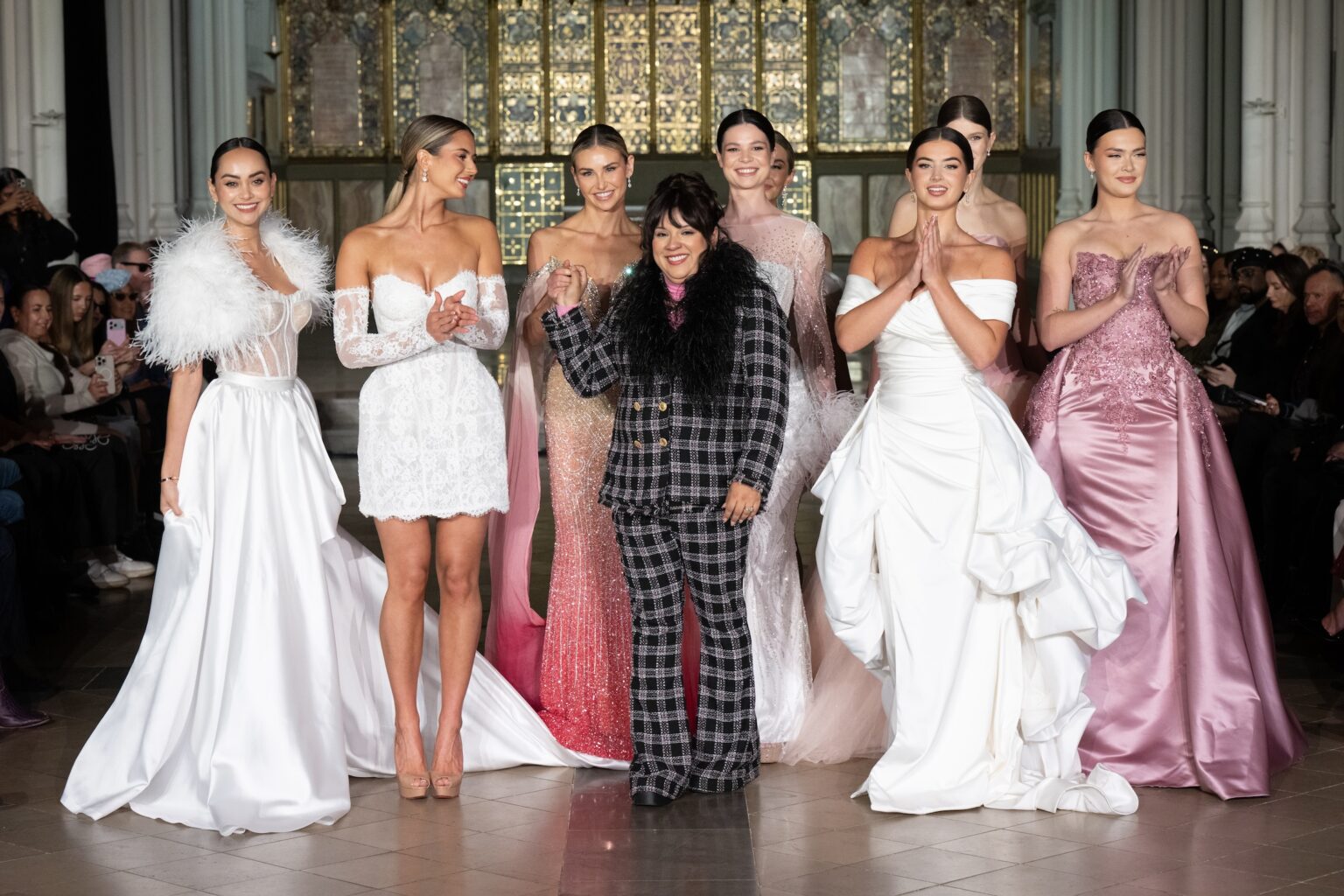 LONDON, ENGLAND - FEBRUARY 20: (C) Designer Johana Hernandez of Glaudi and Models walk the runway at the Glaudi Show during London Fashion Week Powered By Art Hearts Fashion  February 20, 2026 at St. John's Hyde Park on February 20, 2026 in London, England. (Photo by Mark Gunter/Getty Images for Art Hearts Fashion)