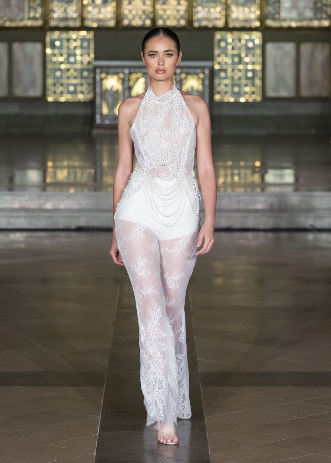 LONDON, ENGLAND - FEBRUARY 20: Model Theresa Hooker walks the runway at the Glaudi Show during London Fashion Week Powered By Art Hearts Fashion February 20, 2026 at St. John's Hyde Park on February 20, 2026 in London, England. (Photo by Mark Gunter/Getty Images for Art Hearts Fashion)
