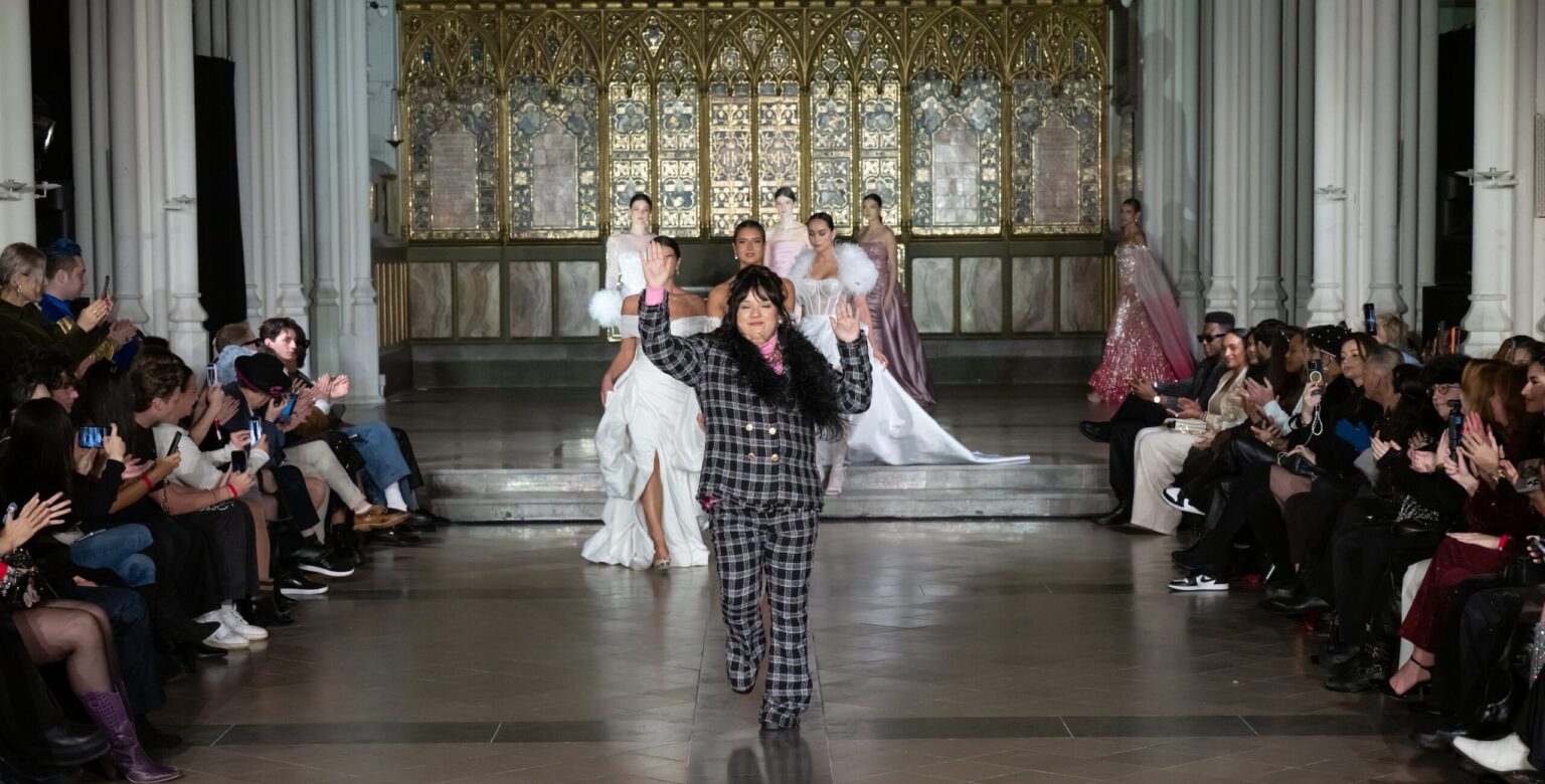LONDON, ENGLAND - FEBRUARY 20: (C) Designer Johana Hernandez of Glaudi and Models walk the runway at the Glaudi Show during London Fashion Week Powered By Art Hearts Fashion  February 20, 2026 at St. John's Hyde Park on February 20, 2026 in London, England. (Photo by Mark Gunter/Getty Images for Art Hearts Fashion)