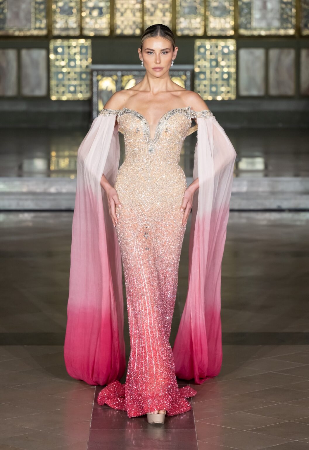 LONDON, ENGLAND - FEBRUARY 20: Model Monique Kivella walks the runway at the Glaudi Show during London Fashion Week Powered By Art Hearts Fashion  February 20, 2026 at St. John's Hyde Park on February 20, 2026 in London, England. (Photo by Mark Gunter/Getty Images for Art Hearts Fashion)