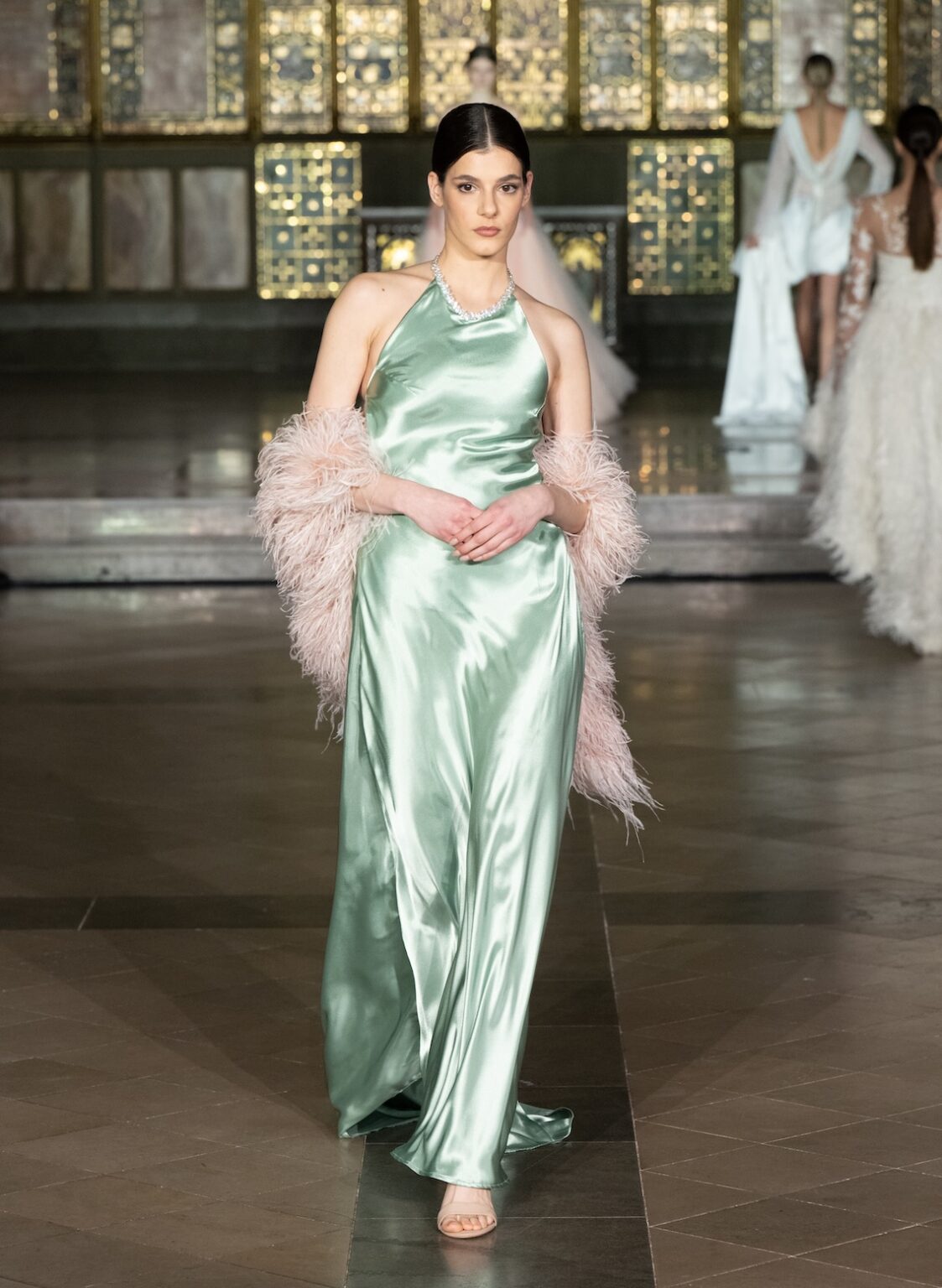 LONDON, ENGLAND - FEBRUARY 20: A model walks the runway at the Glaudi Show during London Fashion Week Powered By Art Hearts Fashion February 20, 2026 at St. John's Hyde Park on February 20, 2026 in London, England. (Photo by Mark Gunter/Getty Images for Art Hearts Fashion)