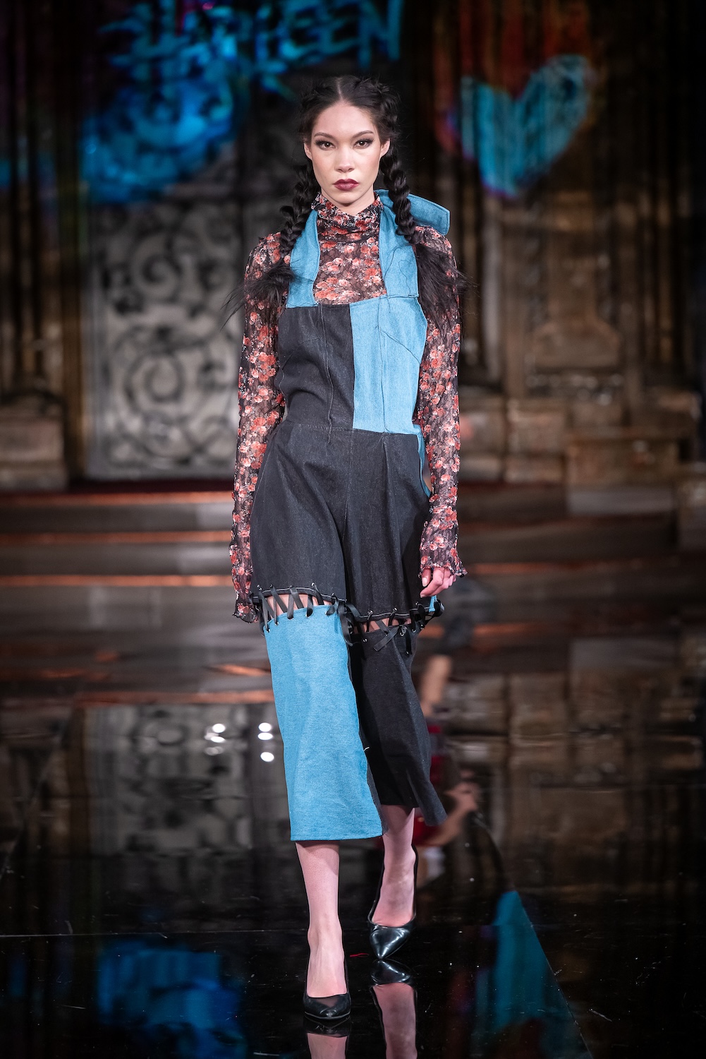 NEW YORK, NEW YORK - FEBRUARY 13: A model walks the runway at the Haus of Harleen show during New York Fashion Week Powered By Art Hearts Fashion at The Angel Orensanz Foundation on February 13, 2026 in New York City. (Photo by Mark Gunter/Getty Images for Art Hearts Fashion)