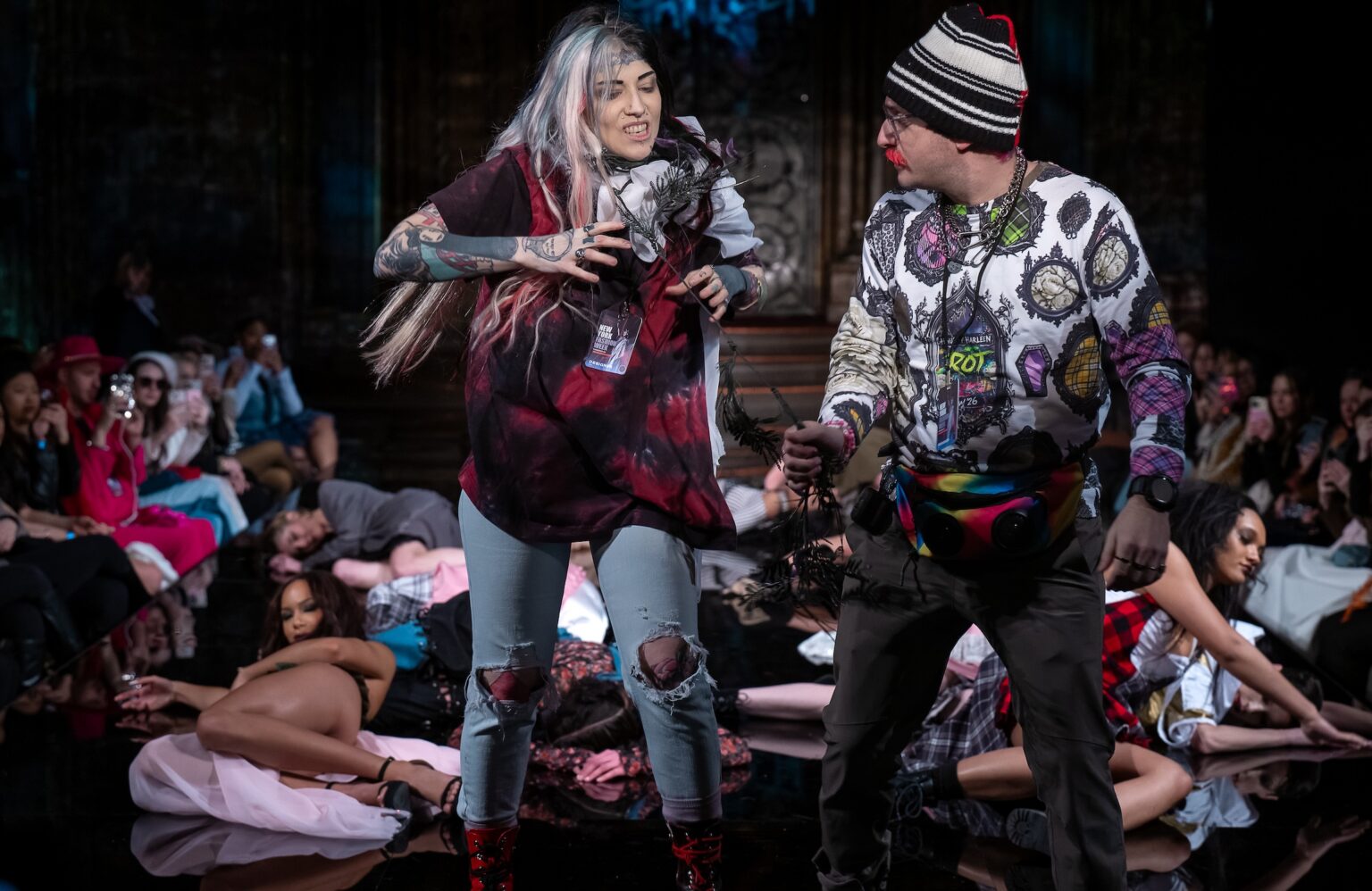 NEW YORK, NEW YORK - FEBRUARY 13: Designer Harleen Dimopoulos and models walk the runway at the Haus of Harleen show during New York Fashion Week Powered By Art Hearts Fashion at The Angel Orensanz Foundation on February 13, 2026 in New York City. (Photo by Mark Gunter/Getty Images for Art Hearts Fashion)