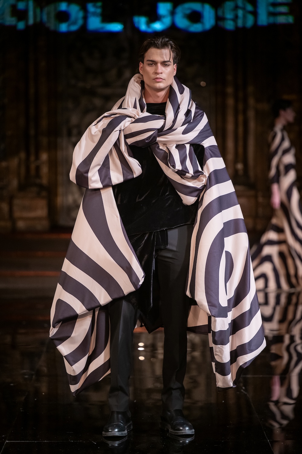 NEW YORK, NEW YORK - FEBRUARY 13: A model walks the runway at the Idol Jose show during New York Fashion Week Powered By Art Hearts Fashion at The Angel Orensanz Foundation on February 13, 2026 in New York City.  (Photo by Mark Gunter/Getty Images for Art Hearts Fashion)
