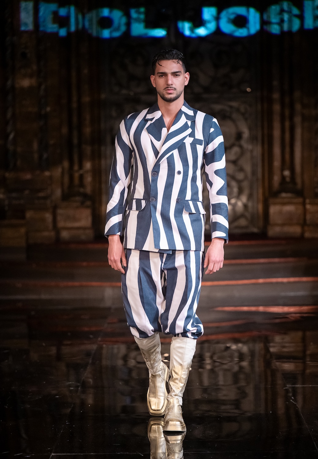 NEW YORK, NEW YORK - FEBRUARY 13: A model walks the runway at the Idol Jose show during New York Fashion Week Powered By Art Hearts Fashion at The Angel Orensanz Foundation on February 13, 2026 in New York City.  (Photo by Mark Gunter/Getty Images for Art Hearts Fashion)