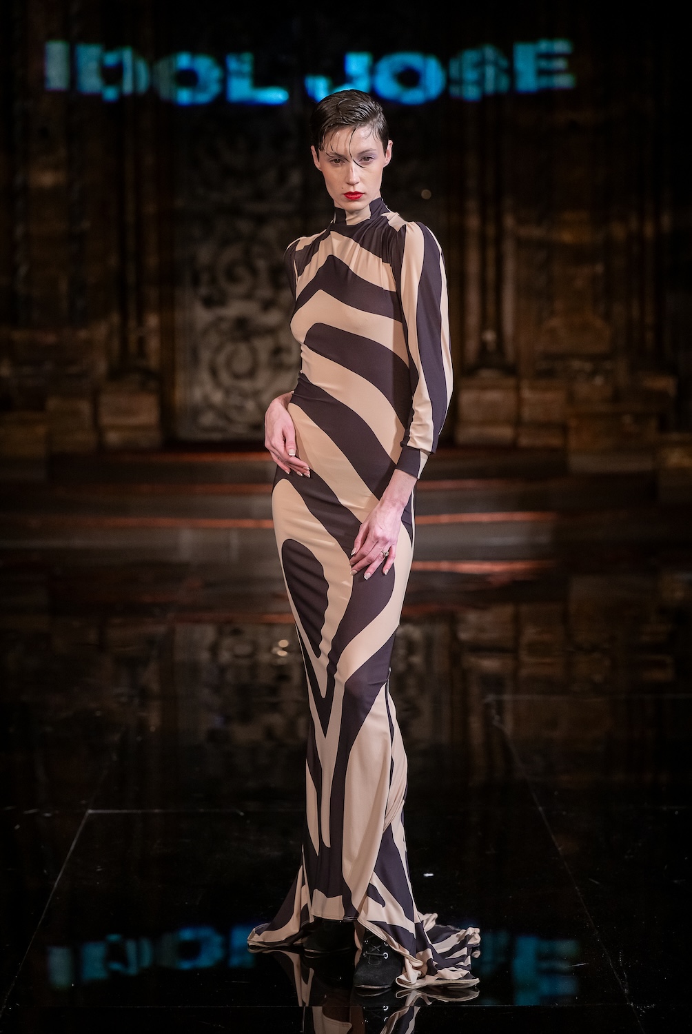 NEW YORK, NEW YORK - FEBRUARY 13: A model walks the runway at the Idol Jose show during New York Fashion Week Powered By Art Hearts Fashion at The Angel Orensanz Foundation on February 13, 2026 in New York City.  (Photo by Mark Gunter/Getty Images for Art Hearts Fashion)