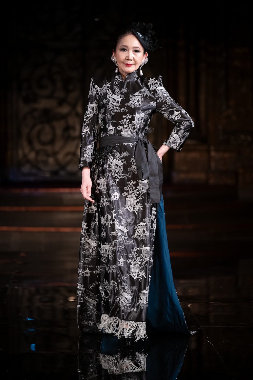 NEW YORK, NEW YORK - FEBRUARY 12: A model walks the runway at the Jingbo Yang show during New York Fashion Week Powered By Art Hearts Fashion at The Angel Orensanz Foundation on February 12, 2026 in New York City. (Photo by Mark Gunter/Getty Images for Art Hearts Fashion)