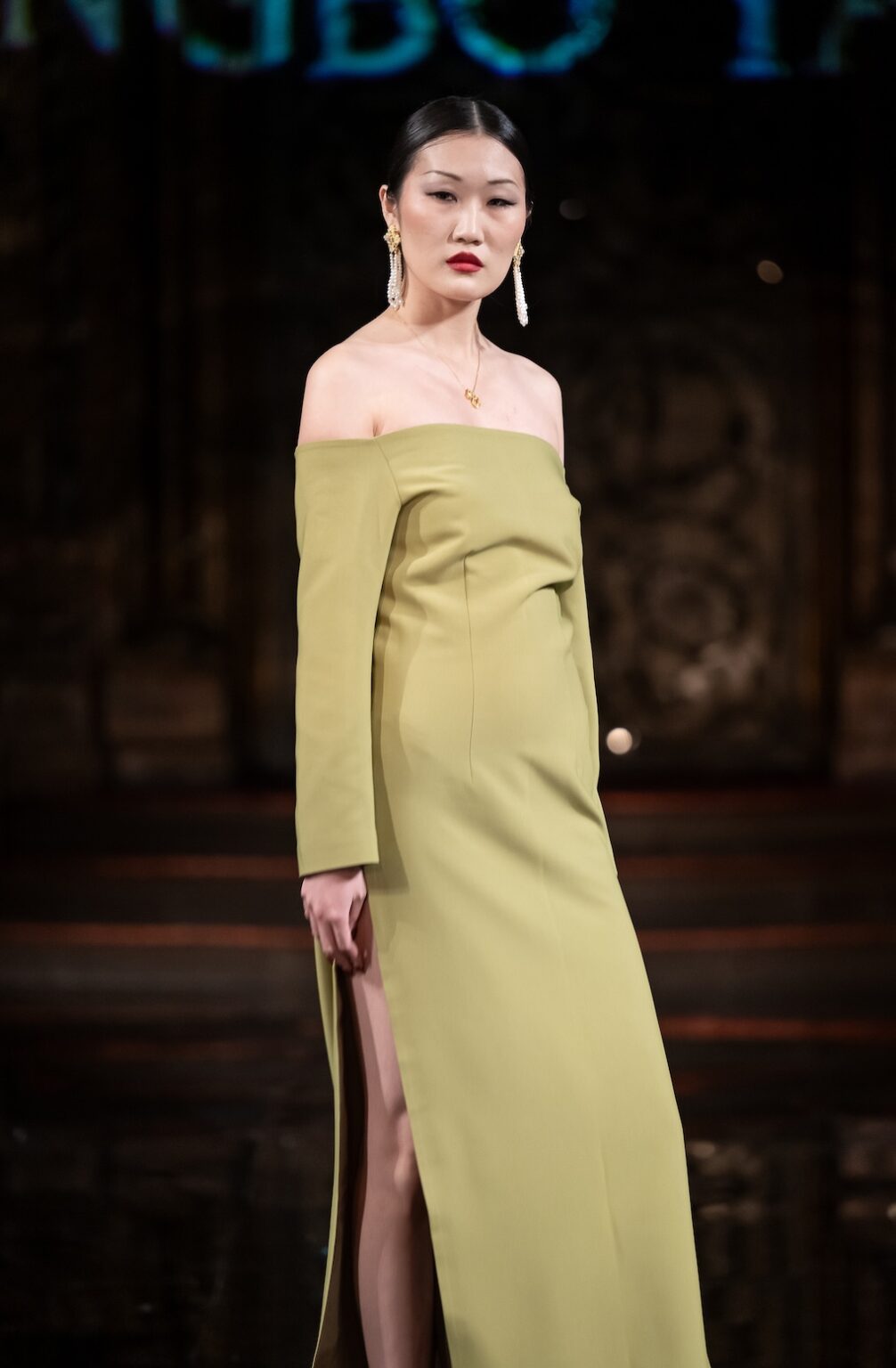 NEW YORK, NEW YORK - FEBRUARY 12: A model walks the runway at the Jingbo Yang show during New York Fashion Week Powered By Art Hearts Fashion at The Angel Orensanz Foundation on February 12, 2026 in New York City. (Photo by Mark Gunter/Getty Images for Art Hearts Fashion)