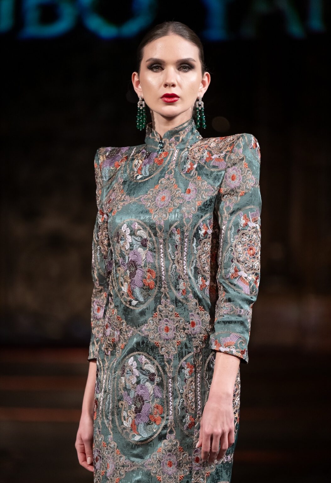 NEW YORK, NEW YORK - FEBRUARY 12: A model walks the runway at the Jingbo Yang show during New York Fashion Week Powered By Art Hearts Fashion at The Angel Orensanz Foundation on February 12, 2026 in New York City. (Photo by Mark Gunter/Getty Images for Art Hearts Fashion)